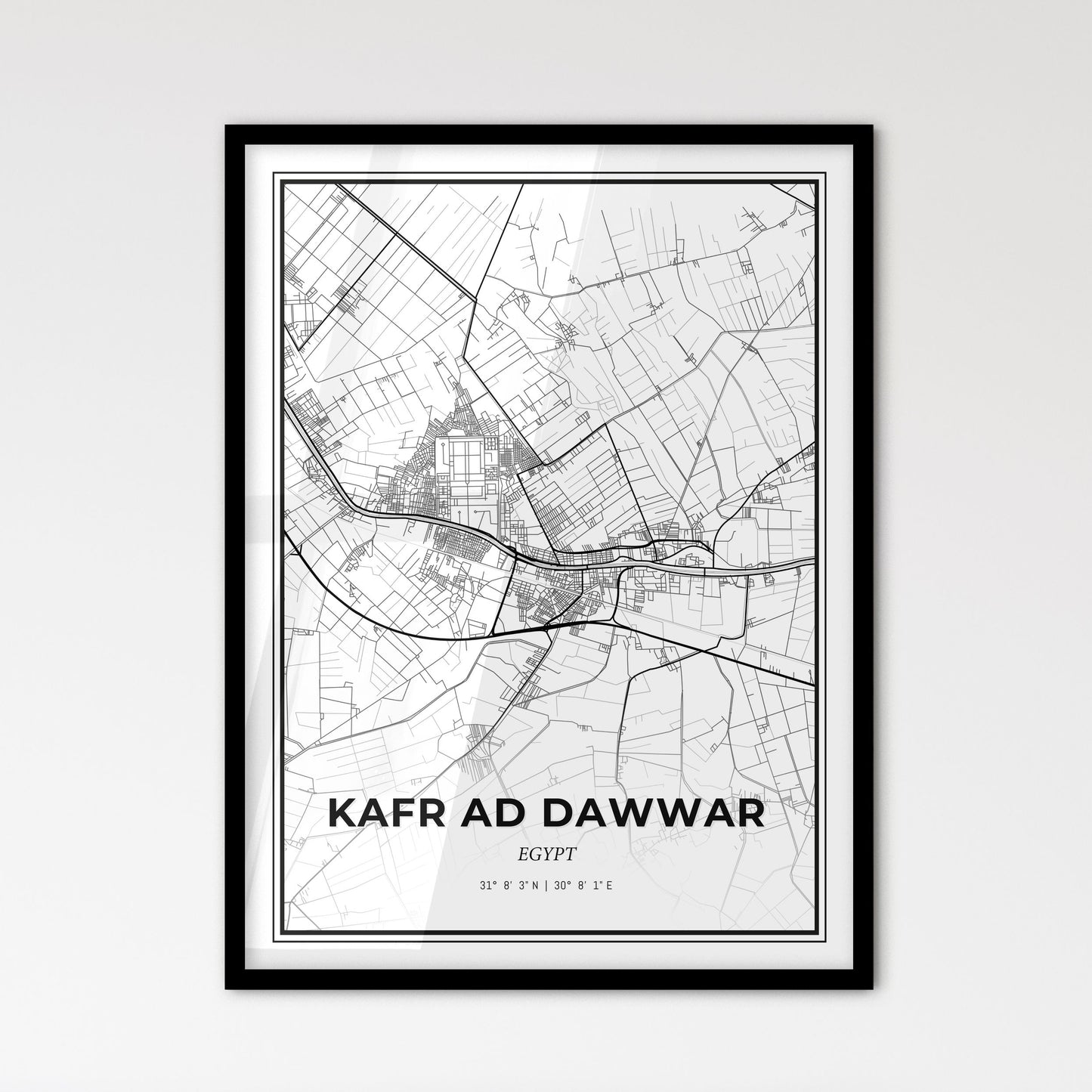 Kafr ad Dawwar Egypt - Scandinavian Style City Map for Modern Home Decor