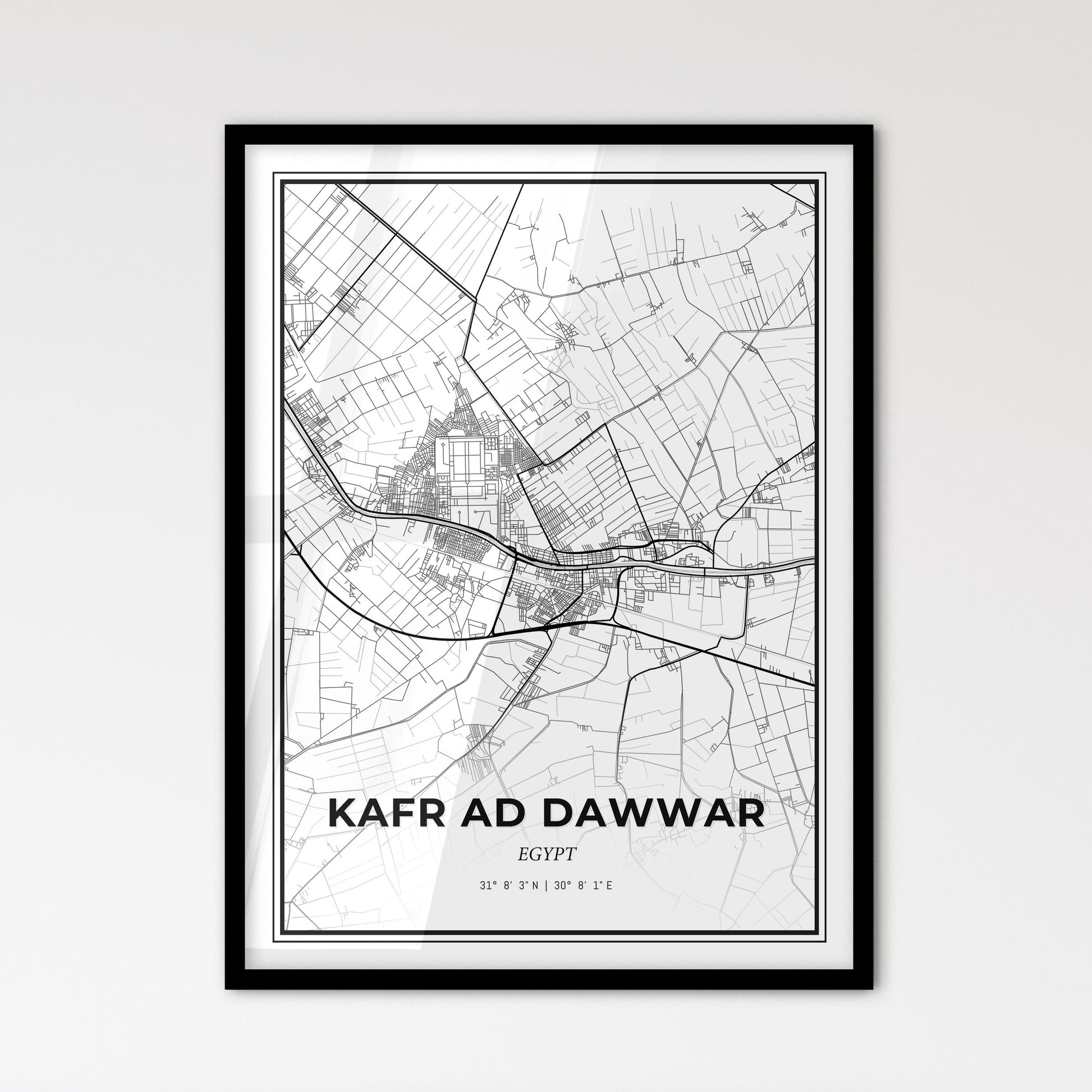 Kafr ad Dawwar Egypt - Scandinavian Style City Map for Modern Home Decor