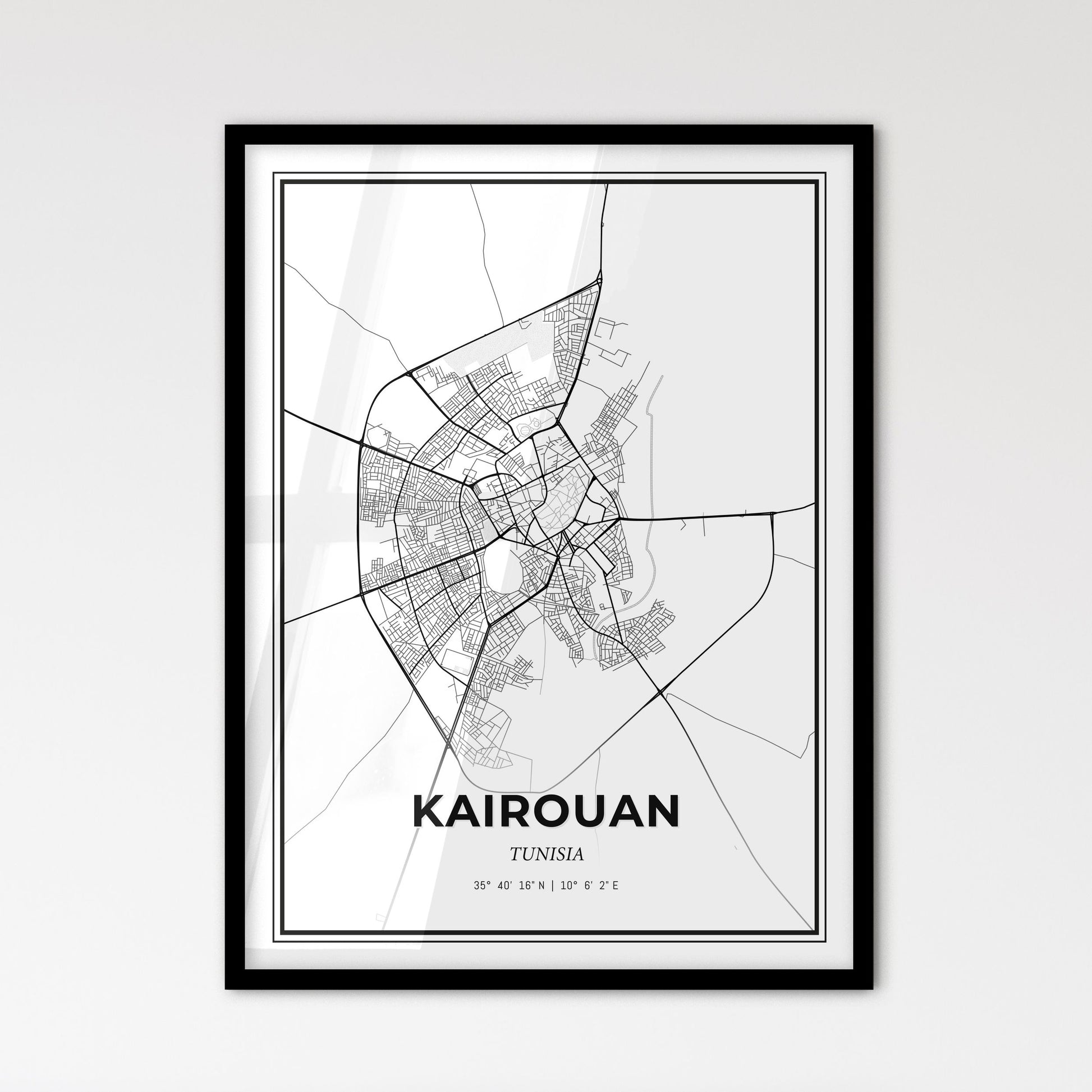 Kairouan Tunisia - Scandinavian Style City Map for Modern Home Decor