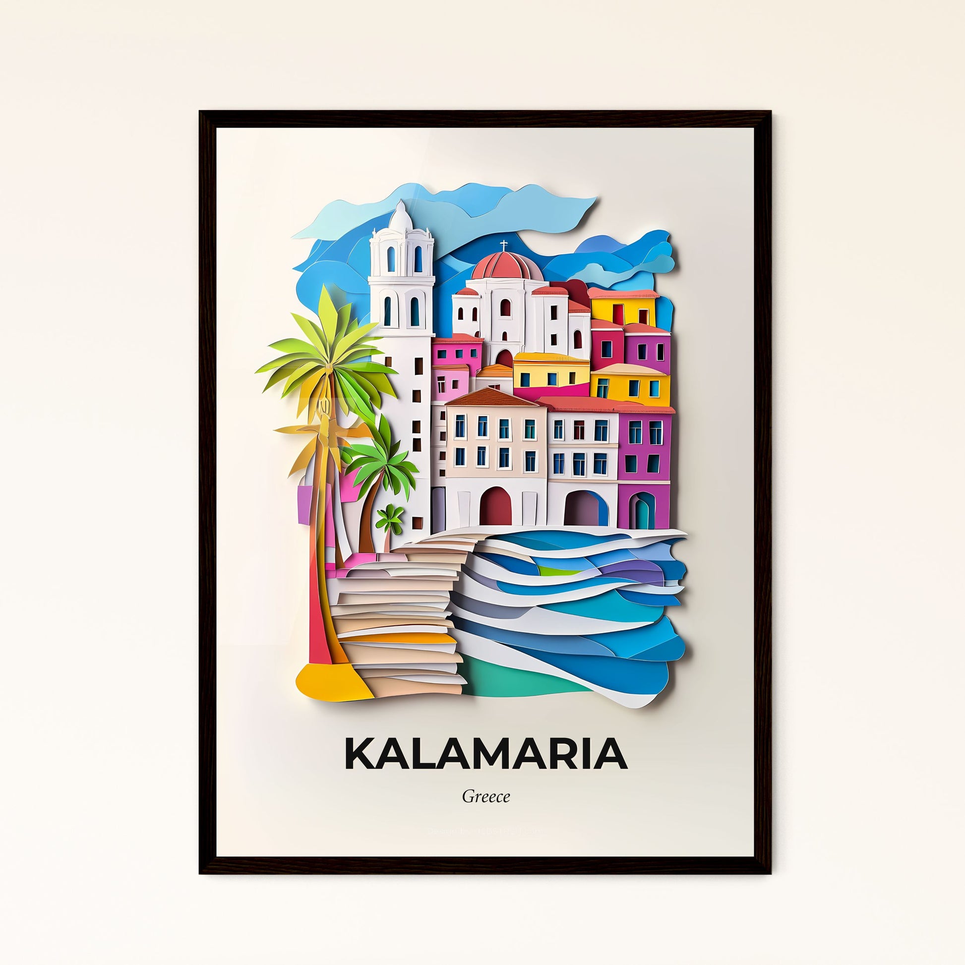 Vivid Kalamaria, Greece - a paper cut of a city with a beach