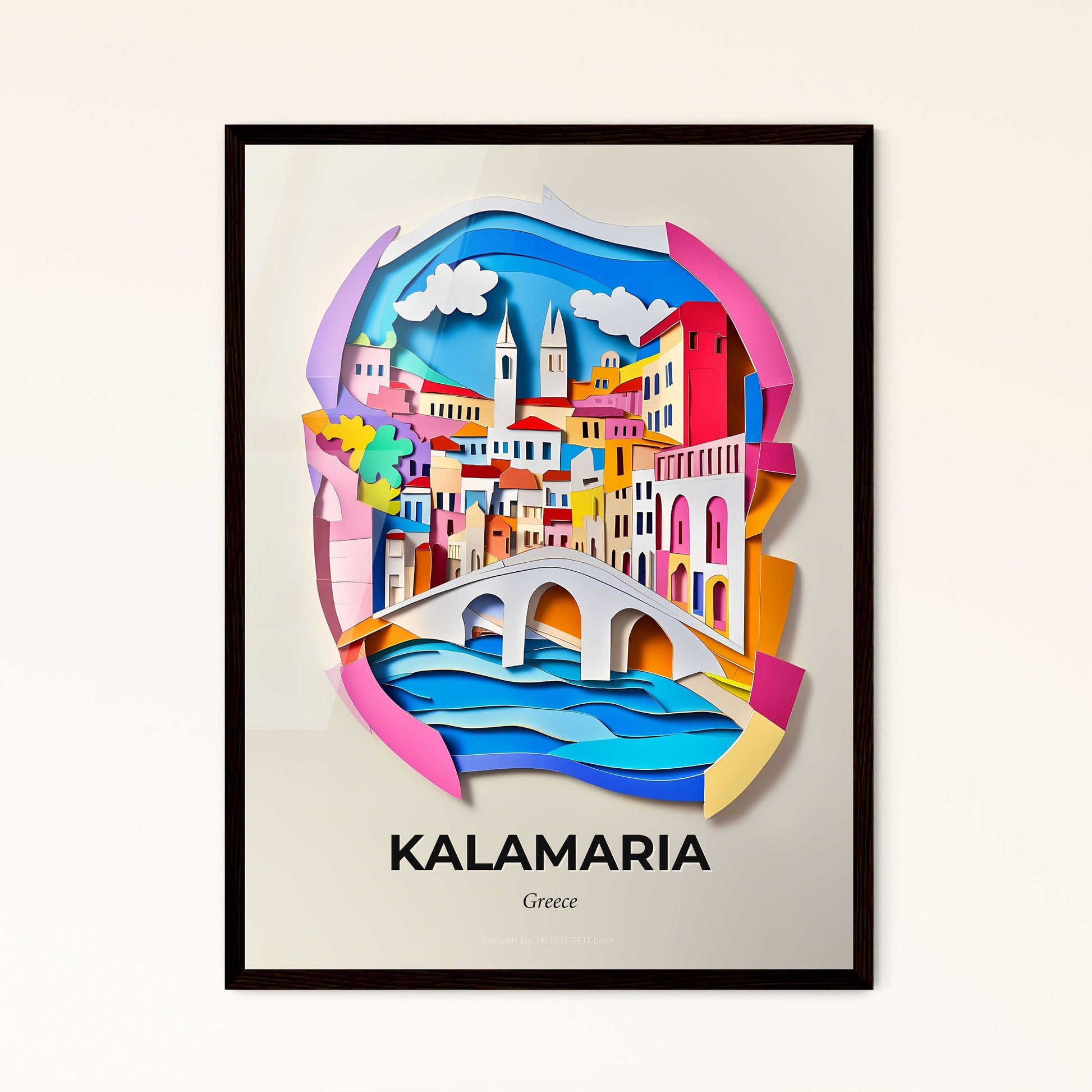 Vivid Kalamaria, Greece - a paper cut of a city with a bridge