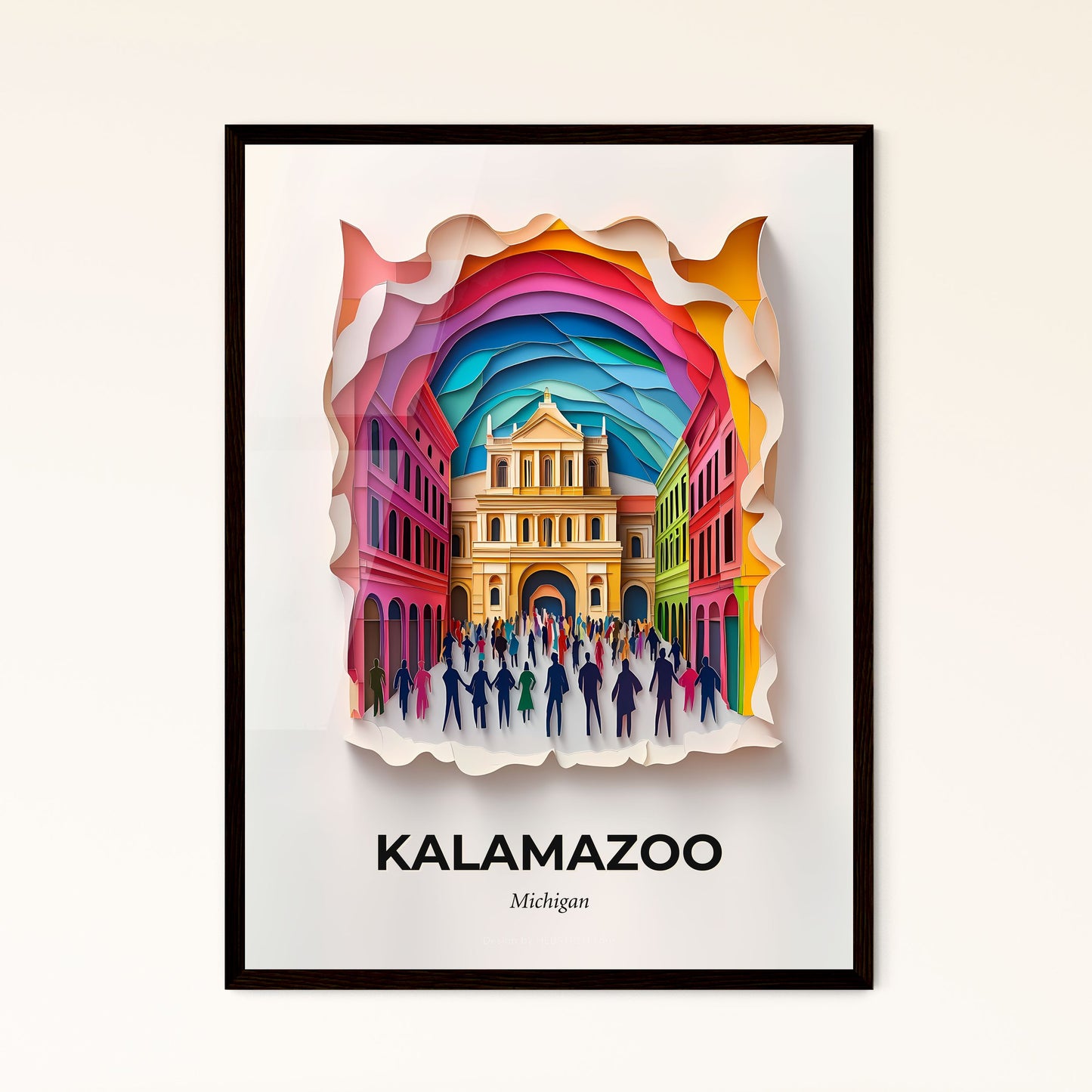 Vivid Kalamazoo, Michigan - a paper cut of a city with people walking