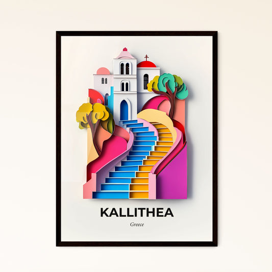 Vivid Kallithea, Greece - a colorful staircase leading to a church with a tree