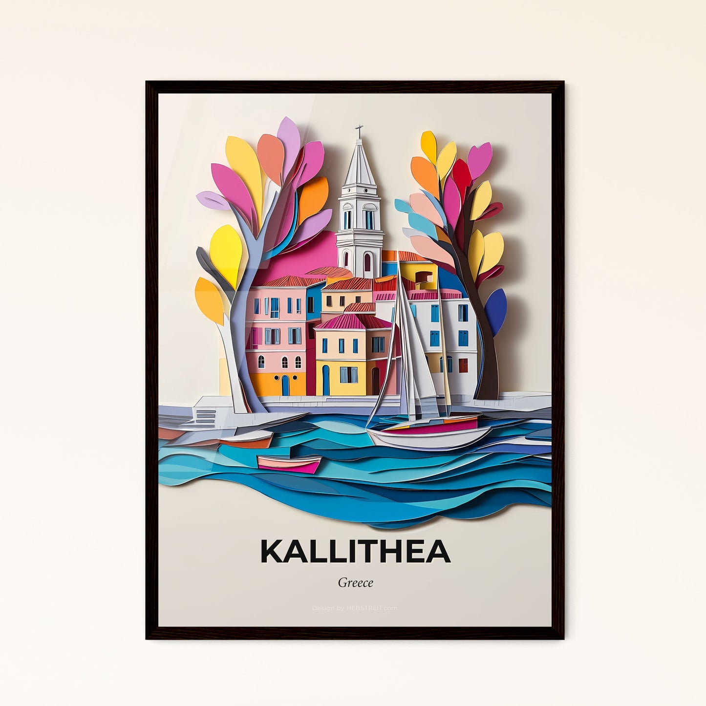 Vivid Kallithea, Greece - a paper cut of a boat in the water