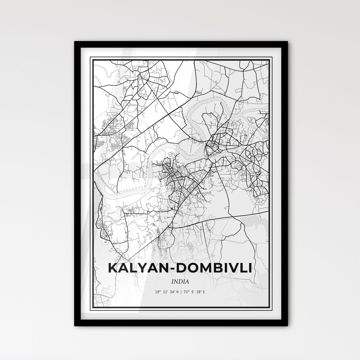 Kalyan-Dombivli India - Scandinavian Style City Map for Modern Home Decor