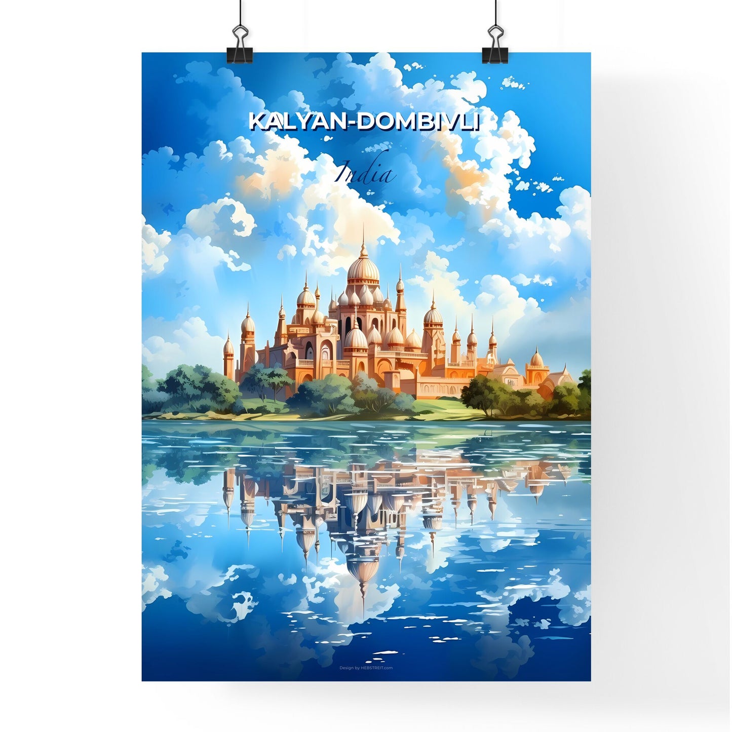 Artistic Kalyan-Dombivli Skyline Painting Showcasing Castle on Serene Lake Default Title