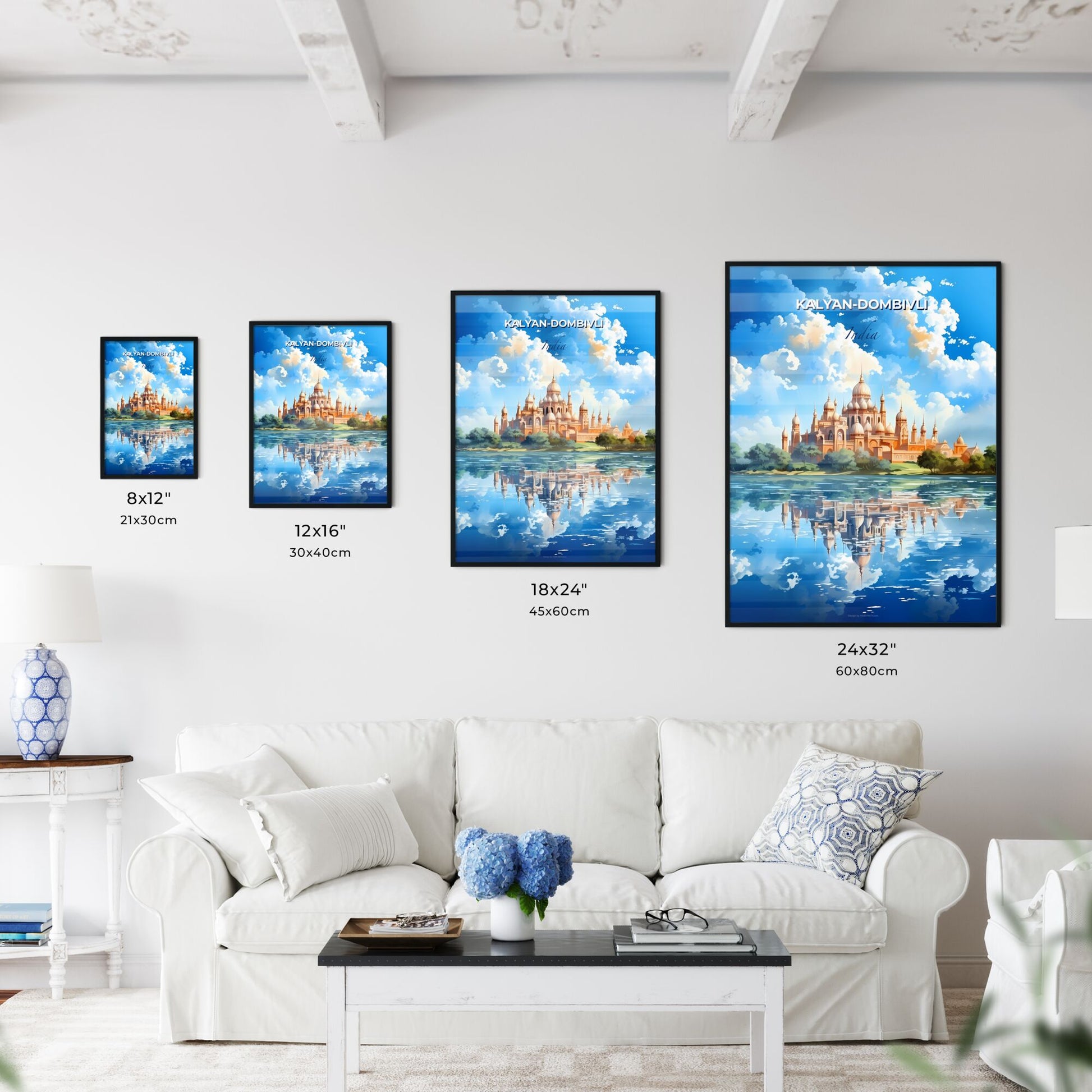 Artistic Kalyan-Dombivli Skyline Painting Showcasing Castle on Serene Lake Default Title