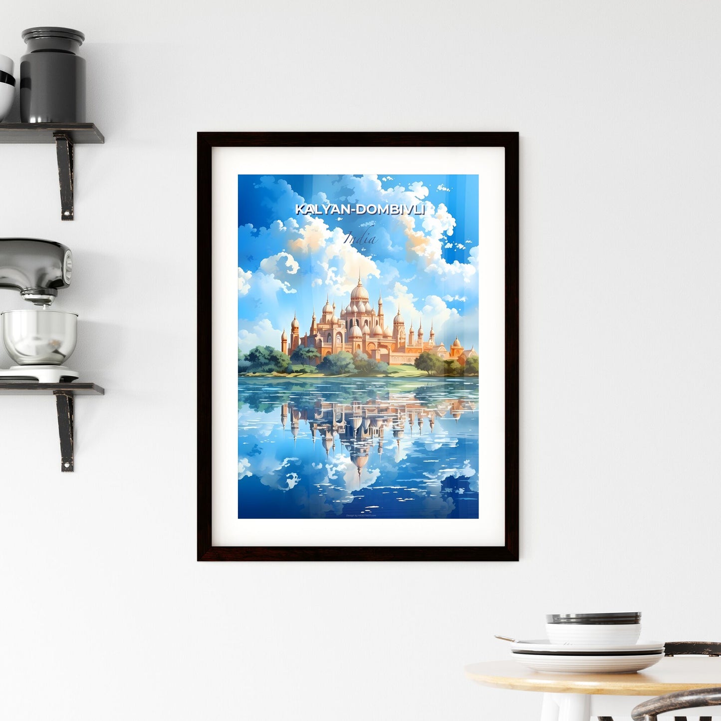 Artistic Kalyan-Dombivli Skyline Painting Showcasing Castle on Serene Lake Default Title