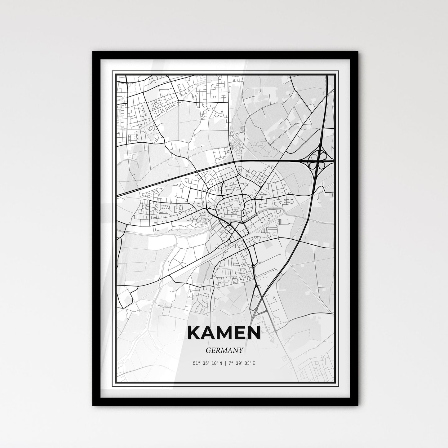 Kamen Germany - Scandinavian Style City Map for Modern Home Decor