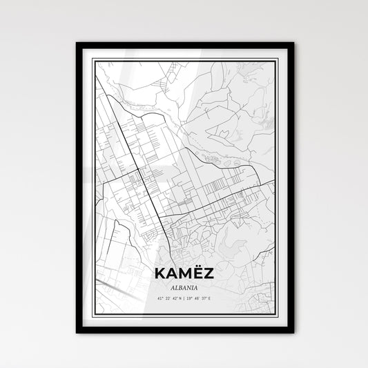 Kamëz Albania - Scandinavian Style City Map for Modern Home Decor