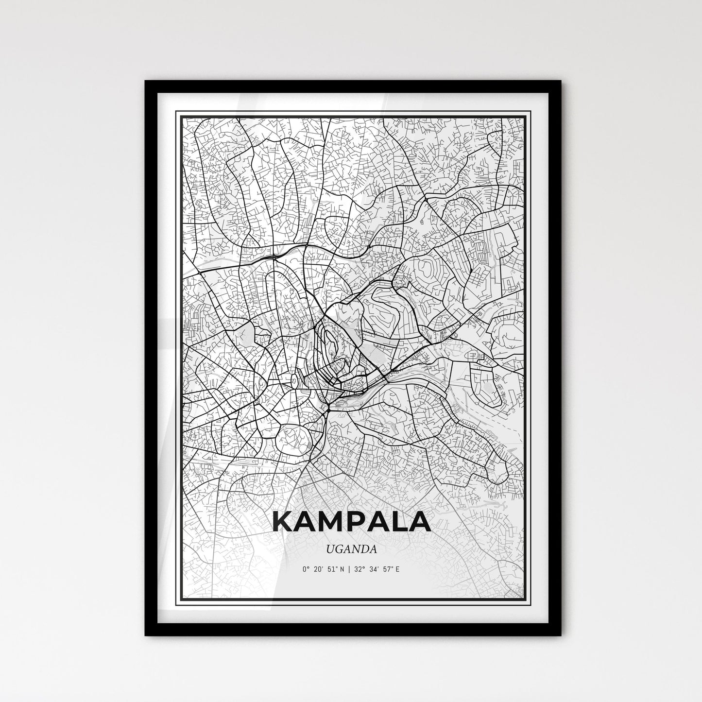 Kampala Uganda - Scandinavian Style City Map for Modern Home Decor