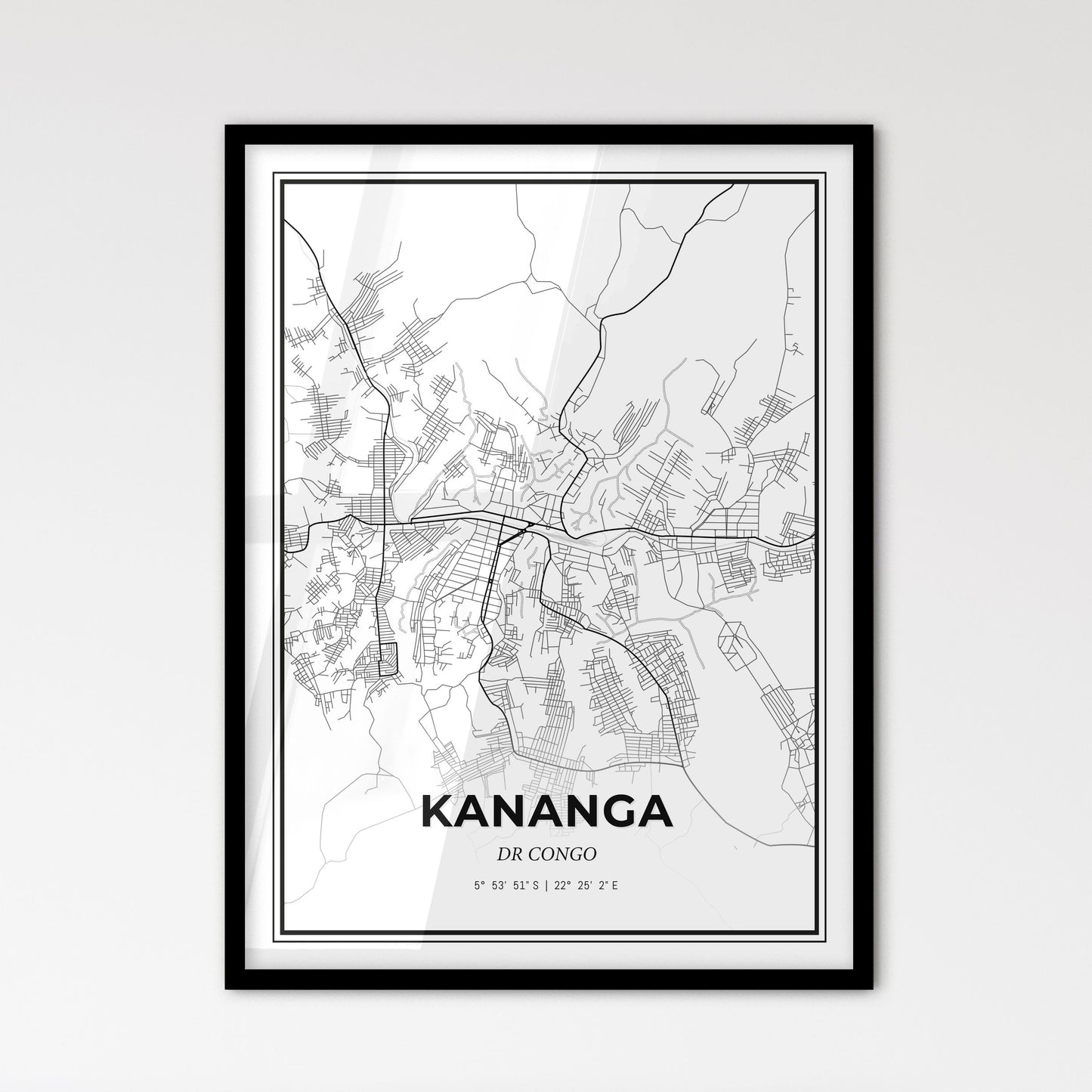 Kananga DR Congo - Scandinavian Style City Map for Modern Home Decor