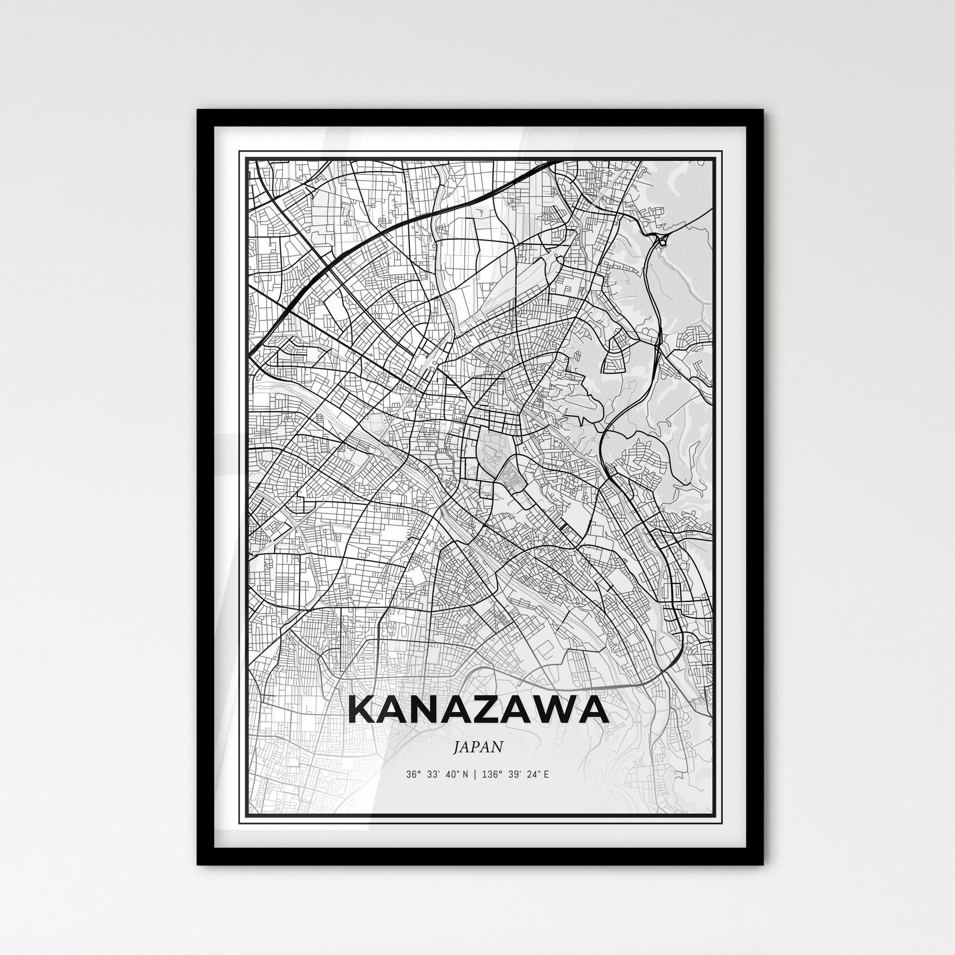 Kanazawa Japan - Scandinavian Style City Map for Modern Home Decor