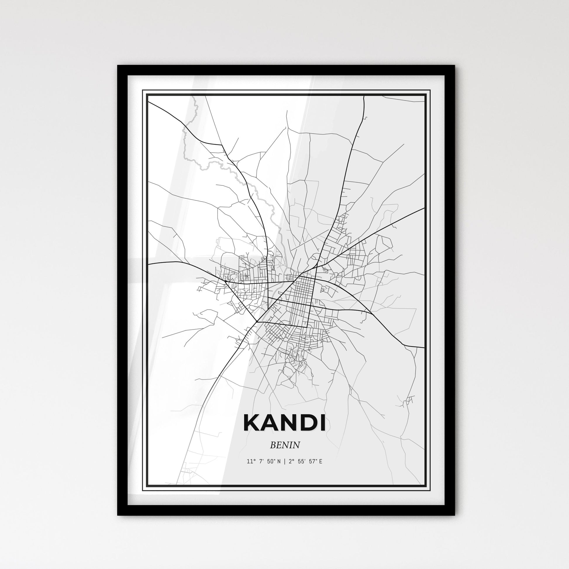 Kandi Benin - Scandinavian Style City Map for Modern Home Decor