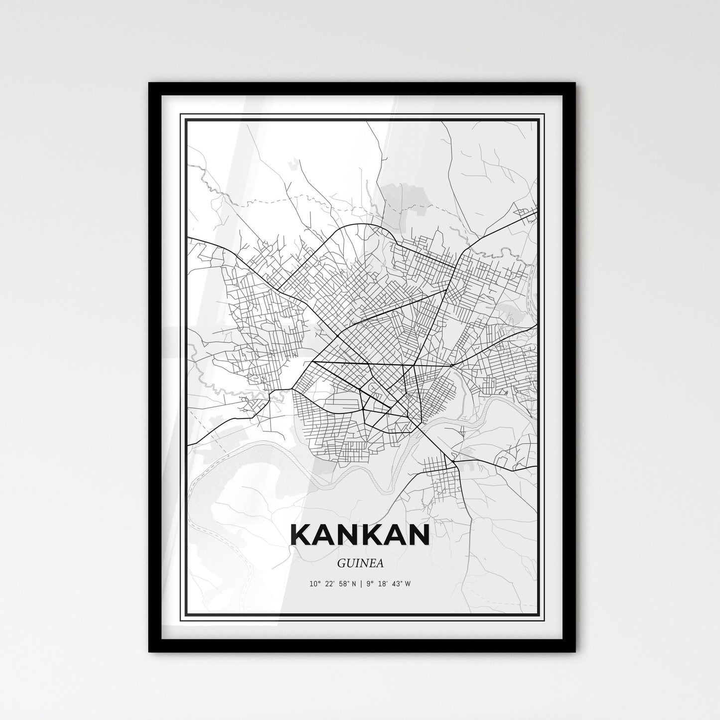 Kankan Guinea - Scandinavian Style City Map for Modern Home Decor