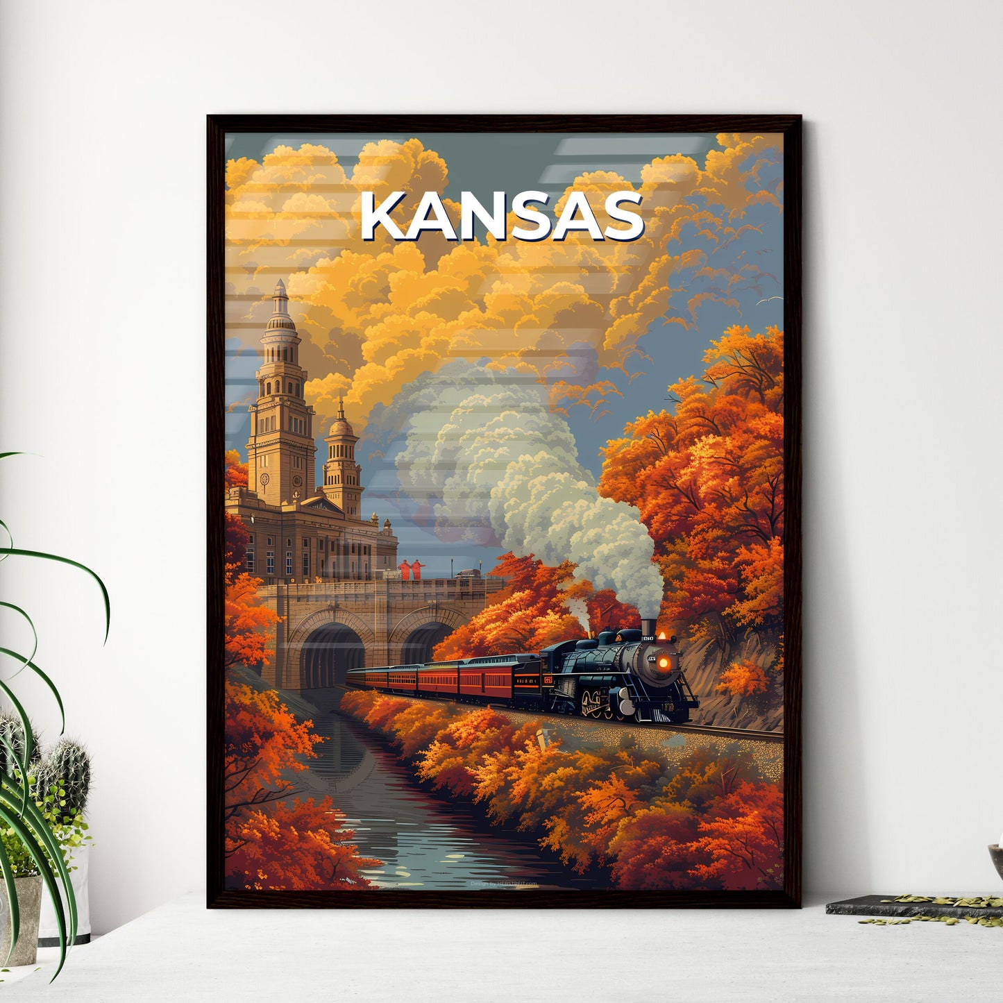 Vibrant Art of a Kansas Train Journey through Orange Groves