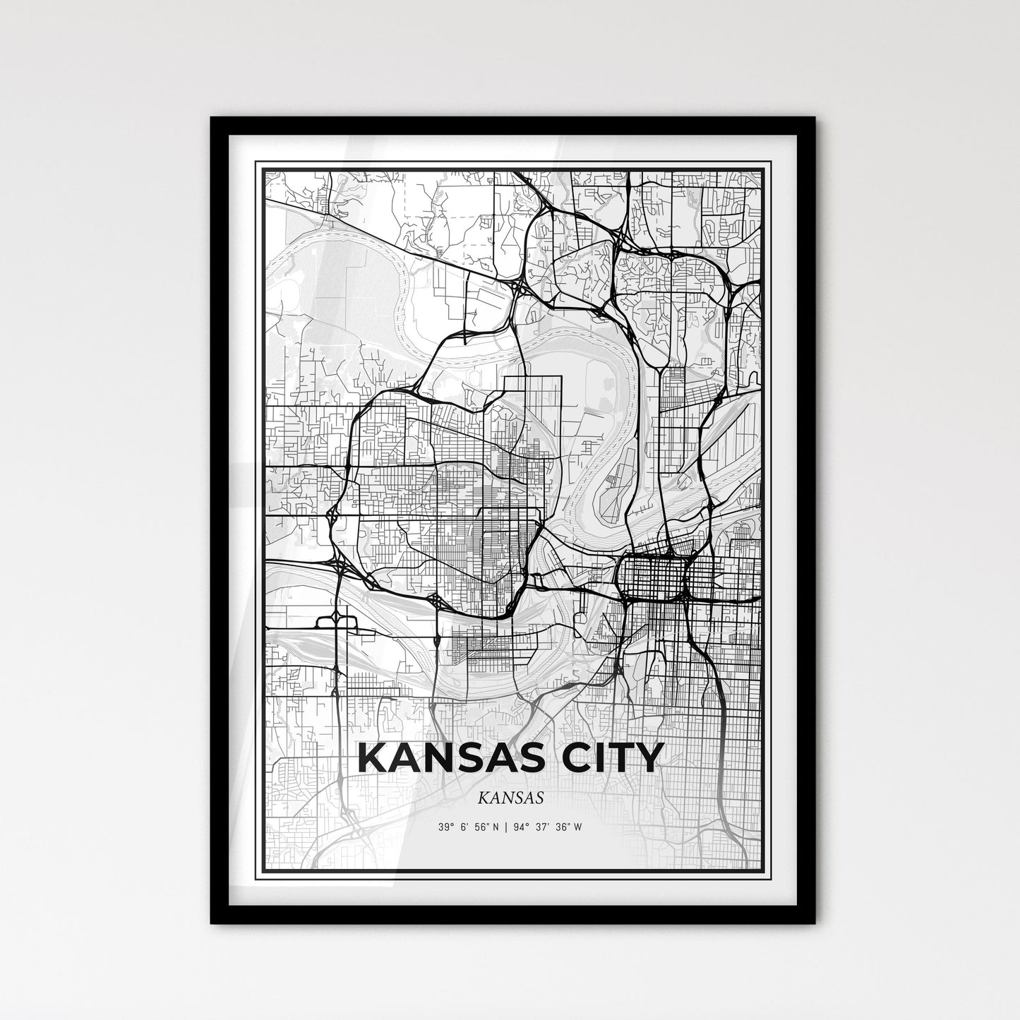 Kansas City Kansas - Scandinavian Style City Map for Modern Home Decor