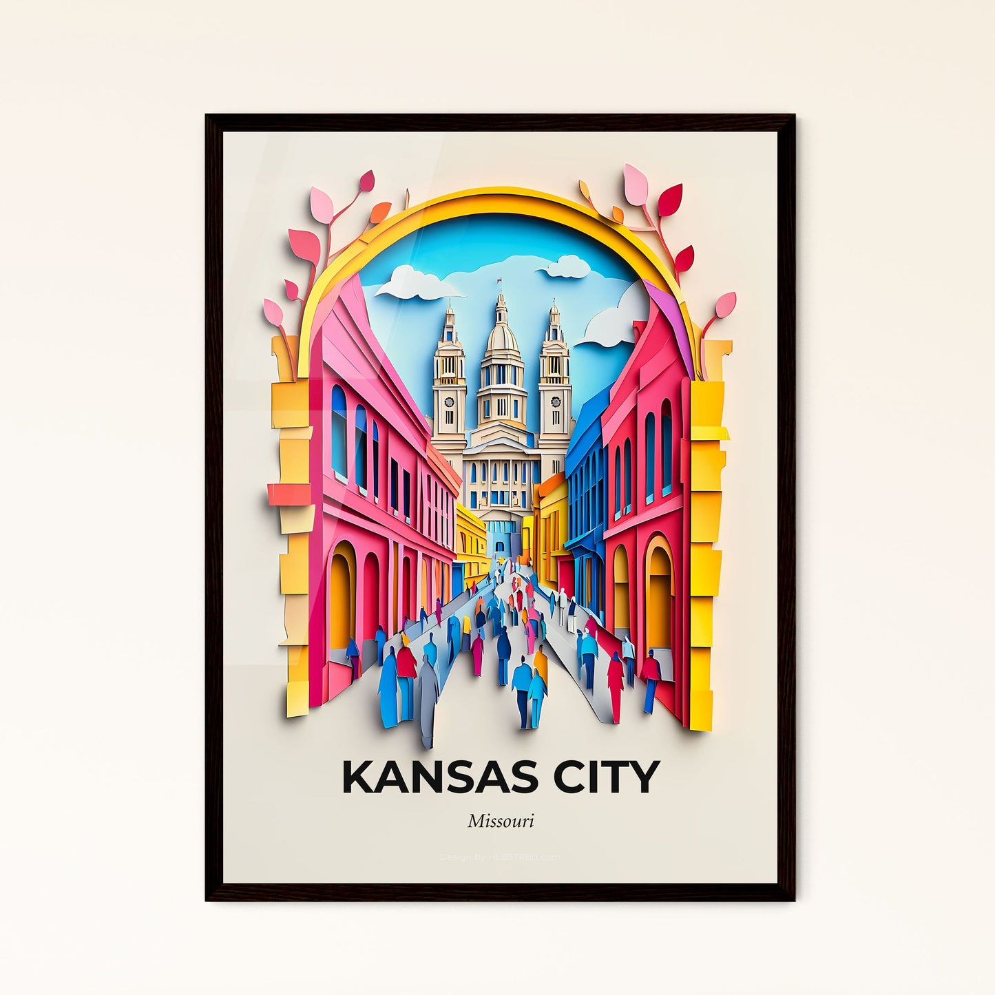 Vivid Kansas City, Missouri - a paper cut of a city street with people walking