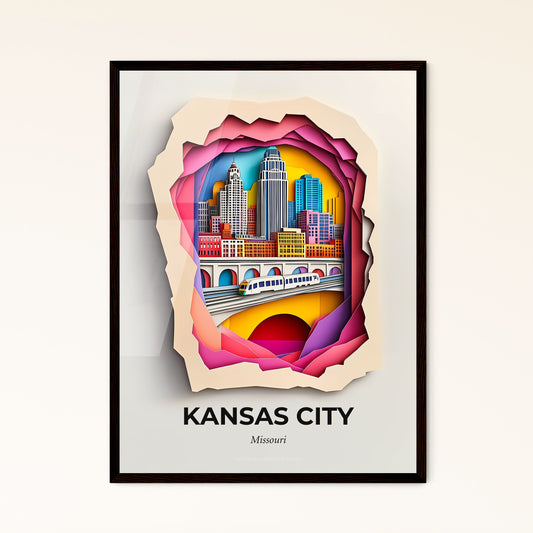 Vivid Kansas City, Missouri - a paper cut of a city with a train going over a bridge