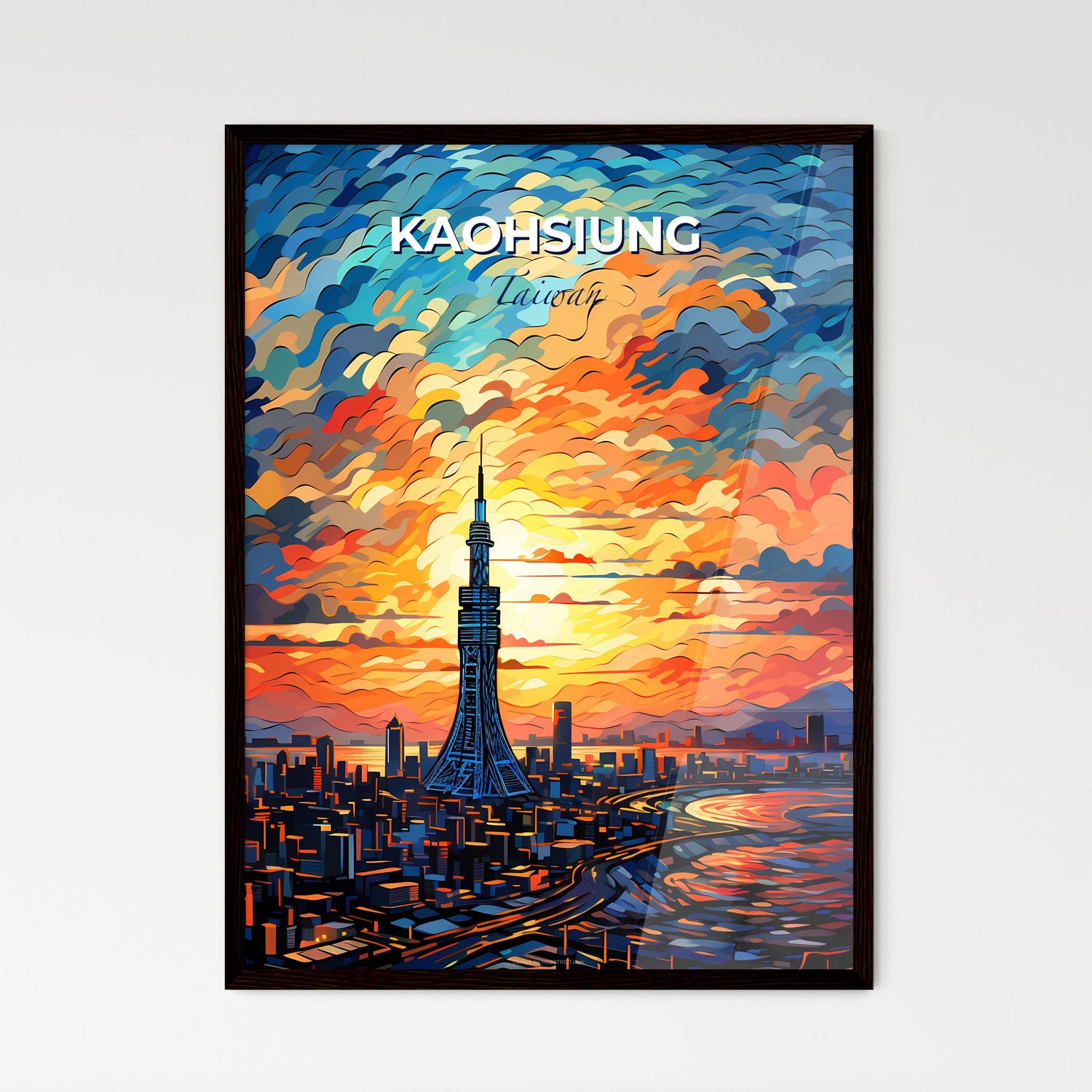 Kaohsiung Taiwan City Skyline Colorful Clouds Blue Sky Painting Artistic Digital Art Surreal Default Title