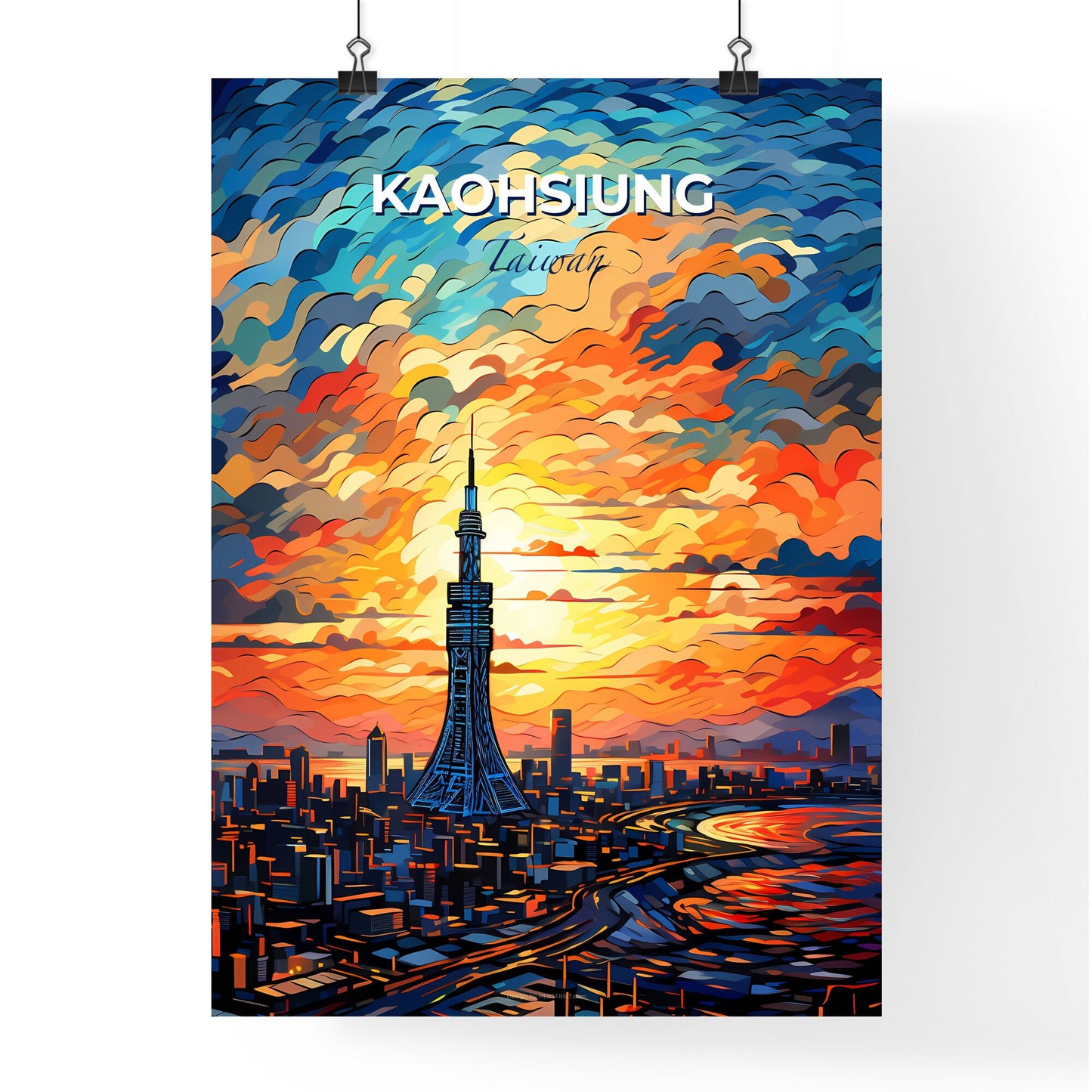 Kaohsiung Taiwan City Skyline Colorful Clouds Blue Sky Painting Artistic Digital Art Surreal Default Title