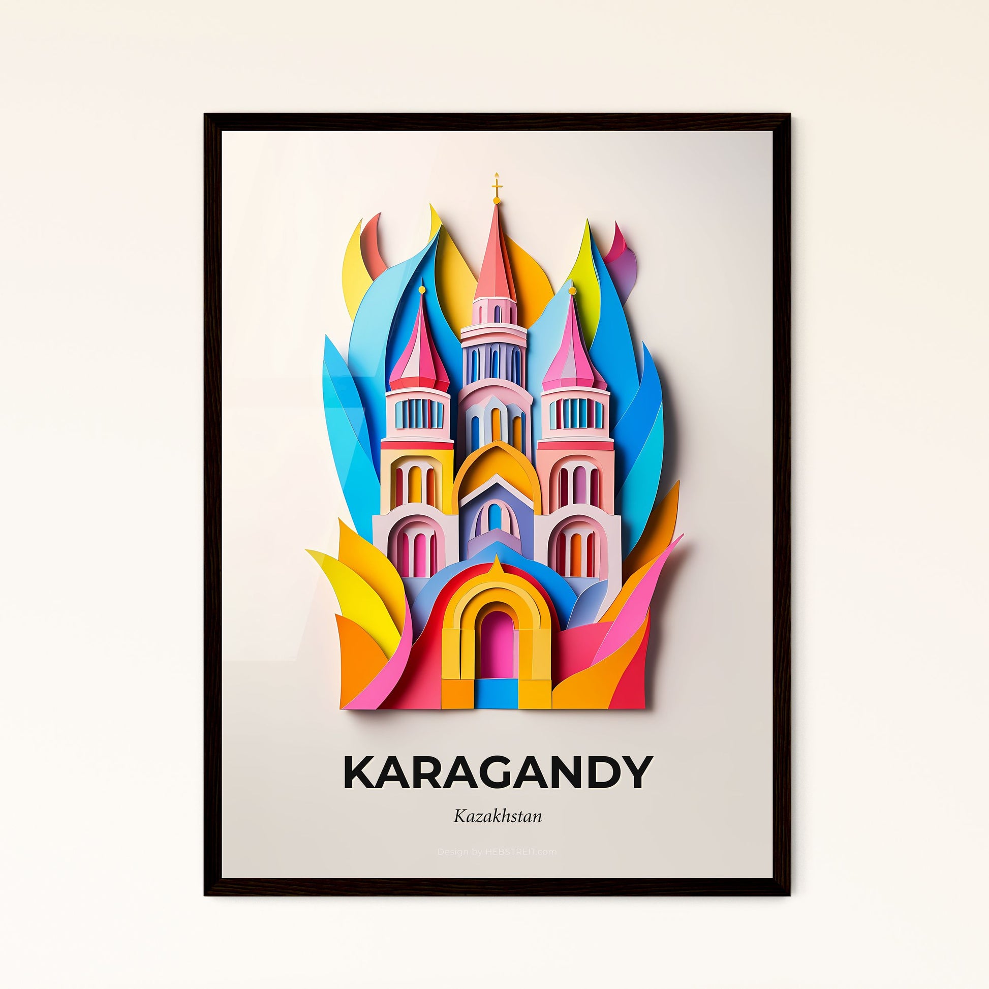 Vivid Karagandy, Kazakhstan - a colorful castle with a cross on top of it