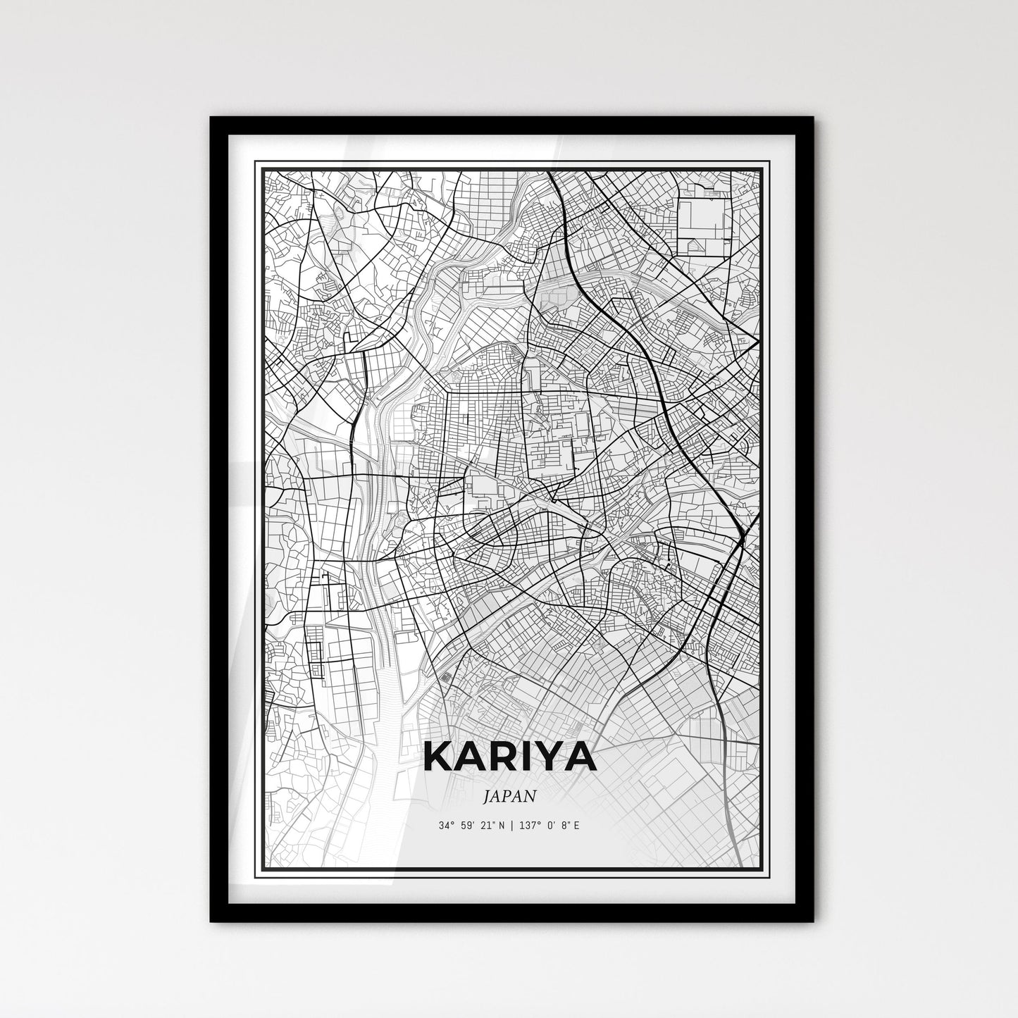 Kariya Japan - Scandinavian Style City Map for Modern Home Decor