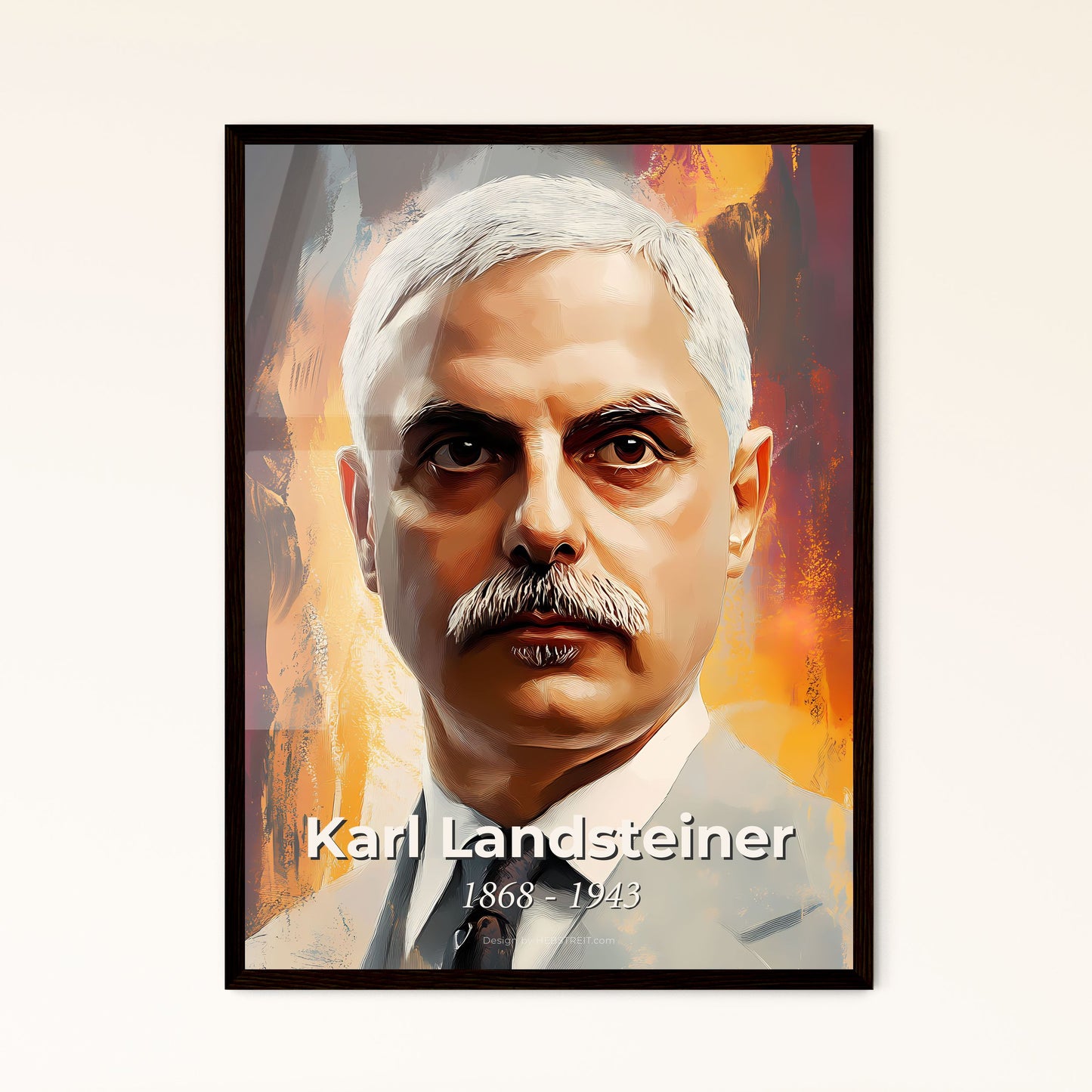 Portrait of Karl Landsteiner, 1868 - 1943. Impressionistic painting of a man with a mustache.