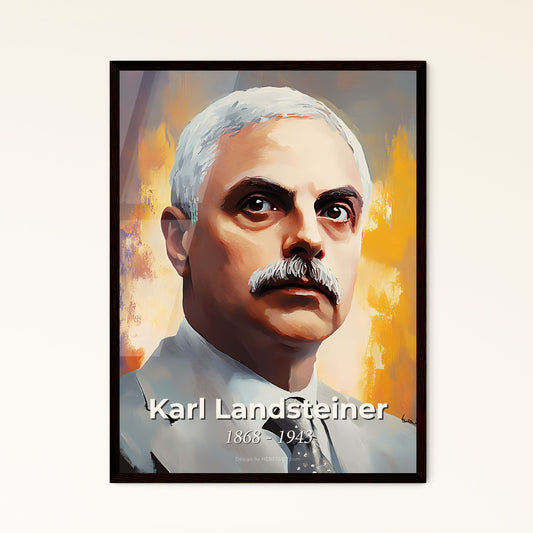 Portrait of Karl Landsteiner, 1868 - 1943. Impressionistic painting of a man with a mustache.