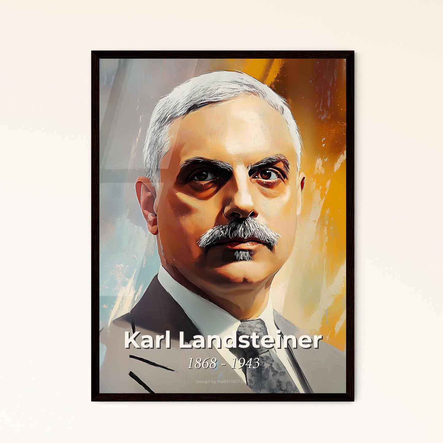 Portrait of Karl Landsteiner, 1868 - 1943. Impressionistic painting of a man with a mustache.