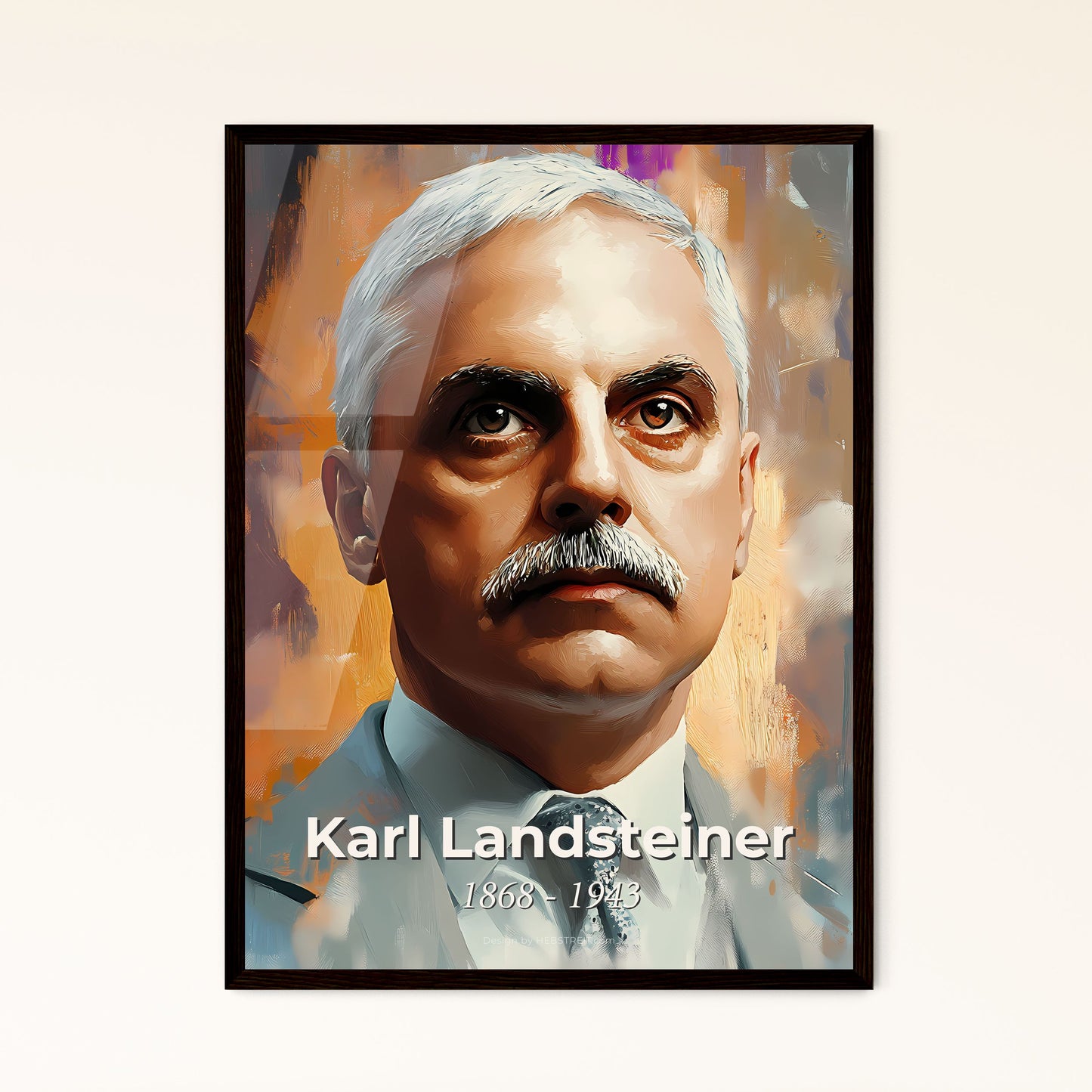 Portrait of Karl Landsteiner, 1868 - 1943. Impressionistic painting of a man with a mustache.