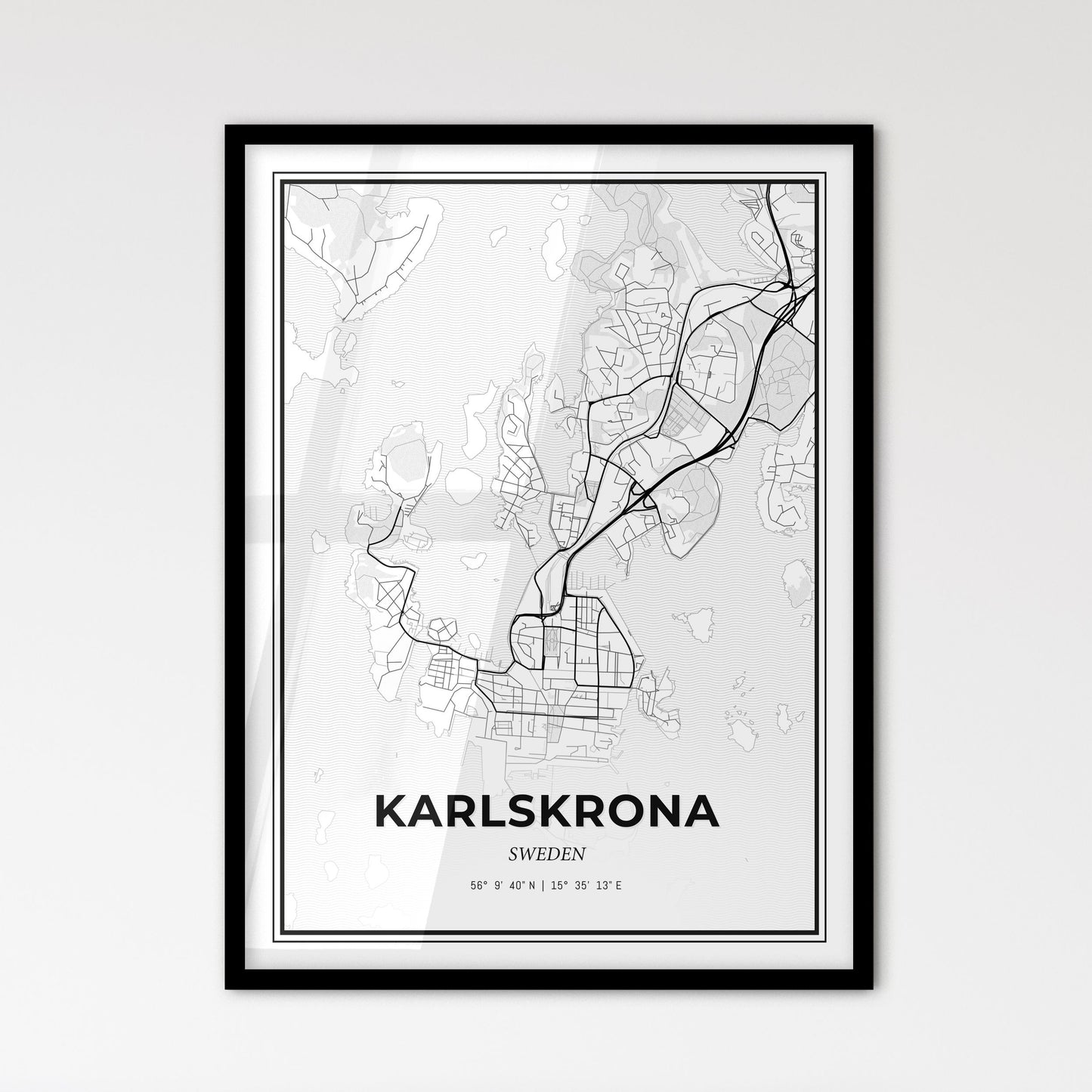 Karlskrona Sweden - Scandinavian Style City Map for Modern Home Decor