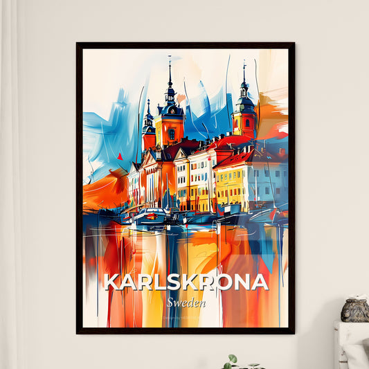 Vibrant Karlskrona, Sweden - A Painting Of A Building With Towers And A Body Of Water