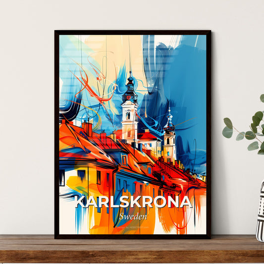 Vibrant Karlskrona, Sweden - A Painting Of A Building With A Tower