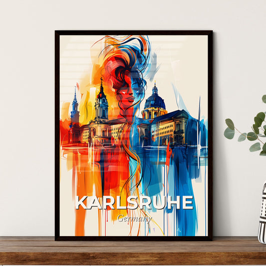 Vibrant Karlsruhe, Germany - A Painting Of A Woman's Face And Buildings