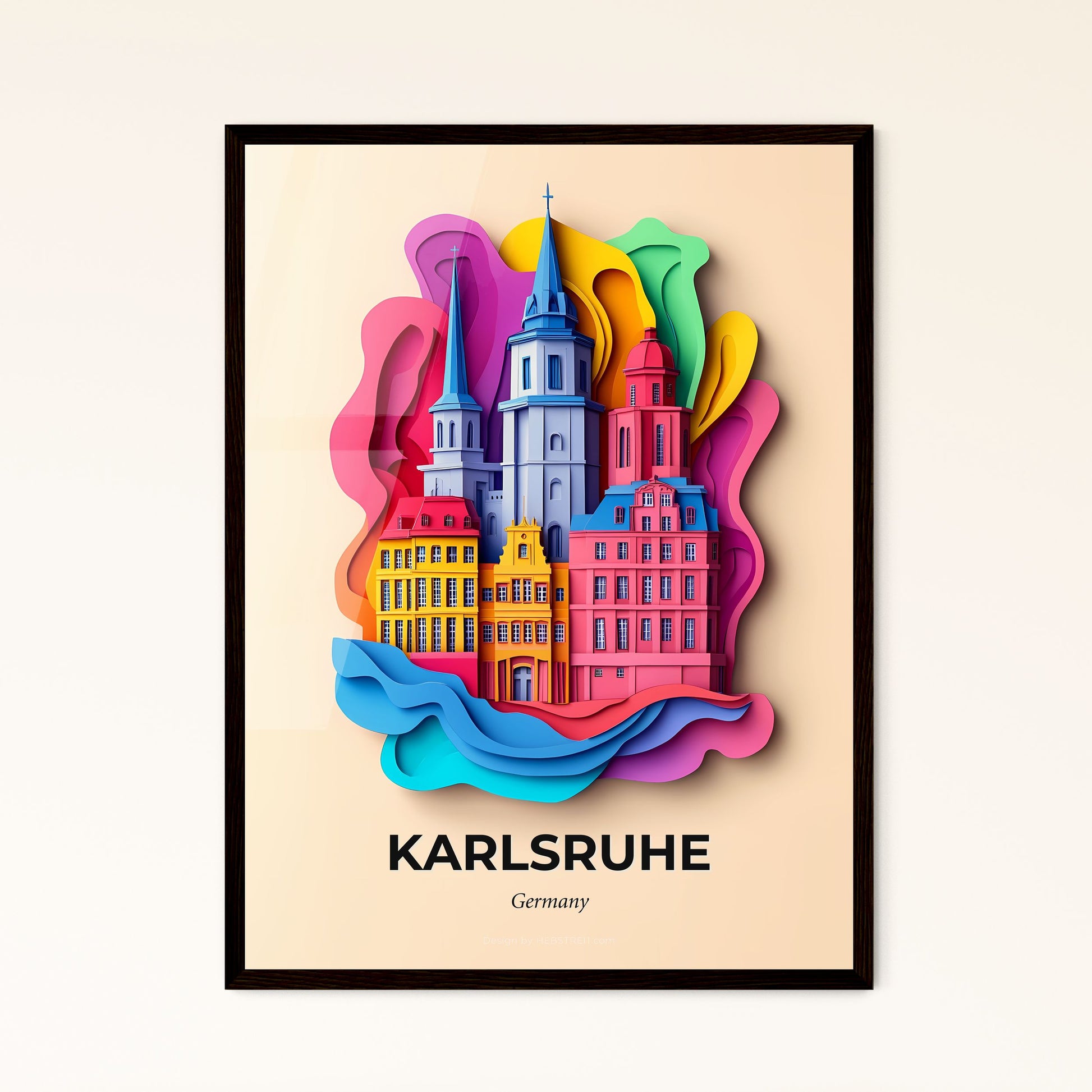 Vivid Karlsruhe, Germany - a city with a church and a rainbow colored building