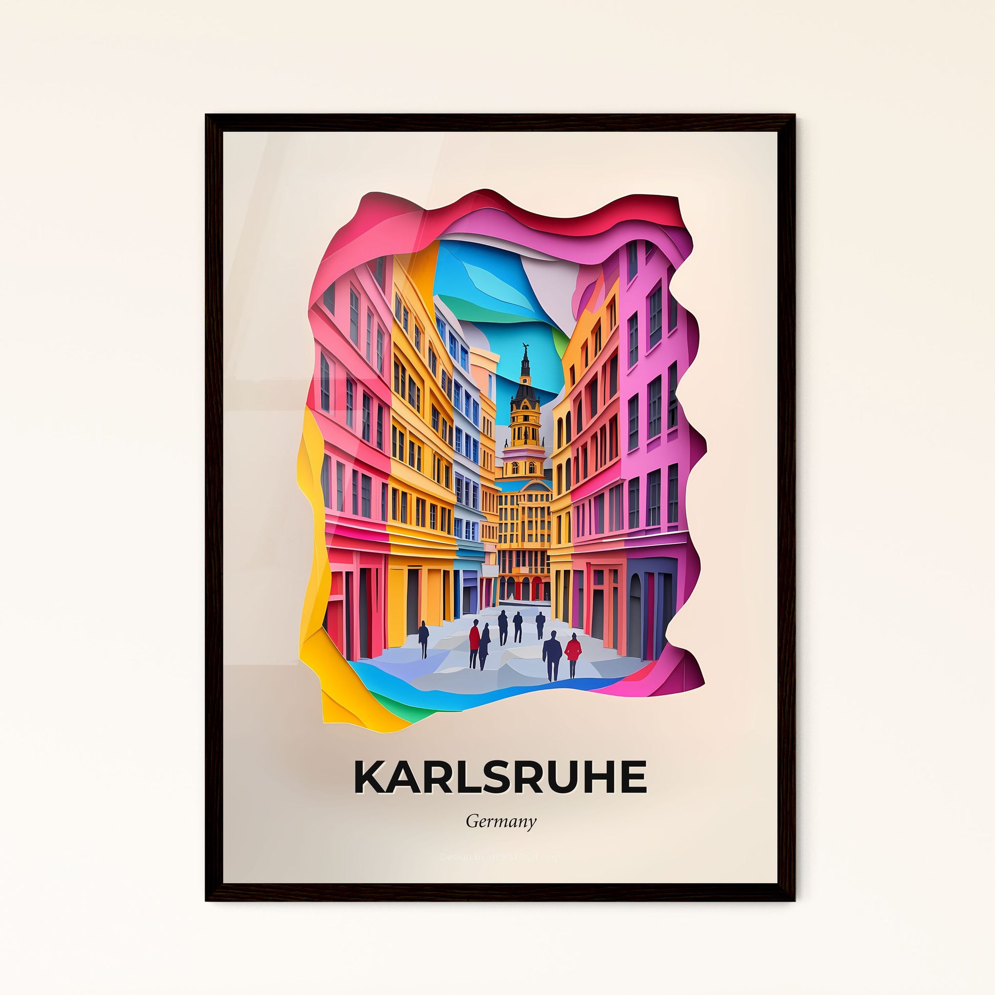 Vivid Karlsruhe, Germany - a colorful city street with people walking on the sidewalk