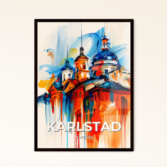 Vibrant Karlstad, Sweden - A Painting Of A Building With A Blue And Orange Roof