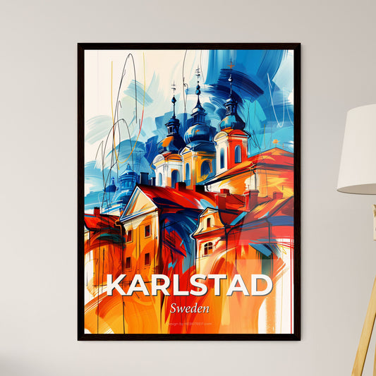 Vibrant Karlstad, Sweden - A Painting Of A Building With Towers