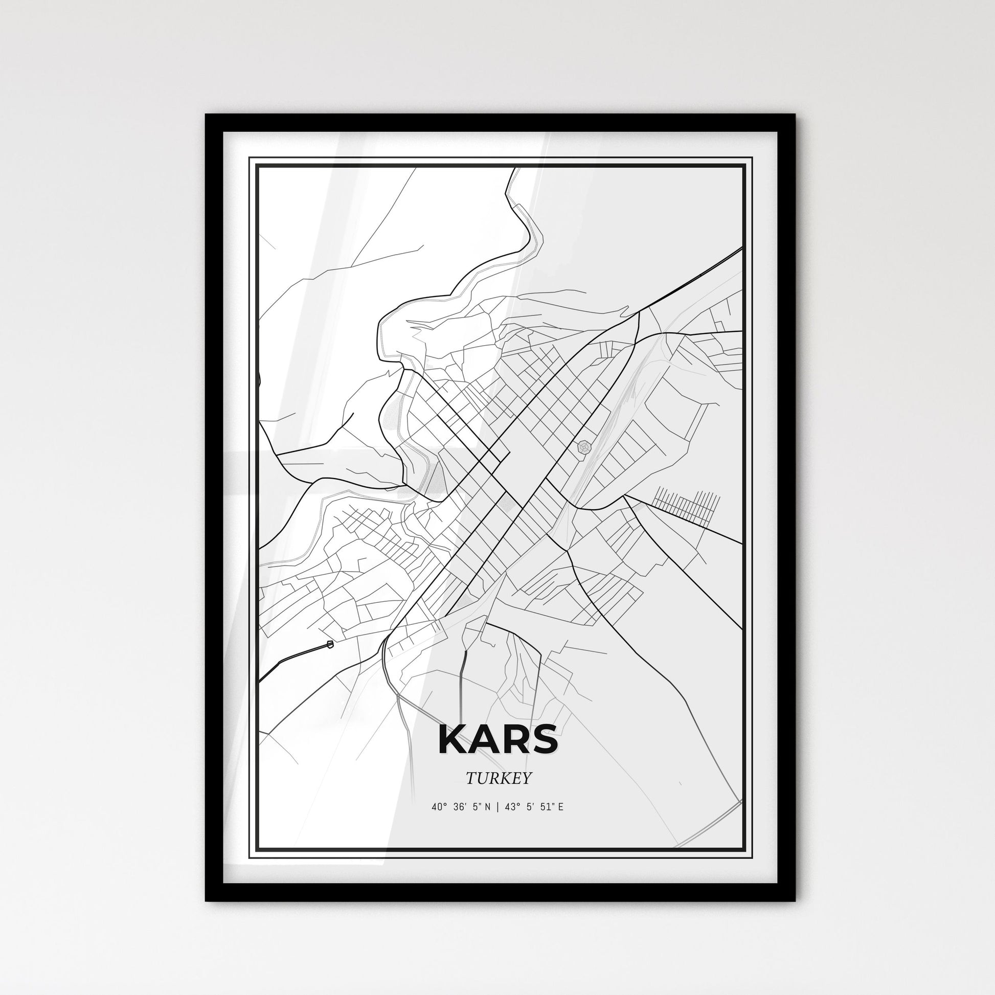 Kars Turkey - Scandinavian Style City Map for Modern Home Decor