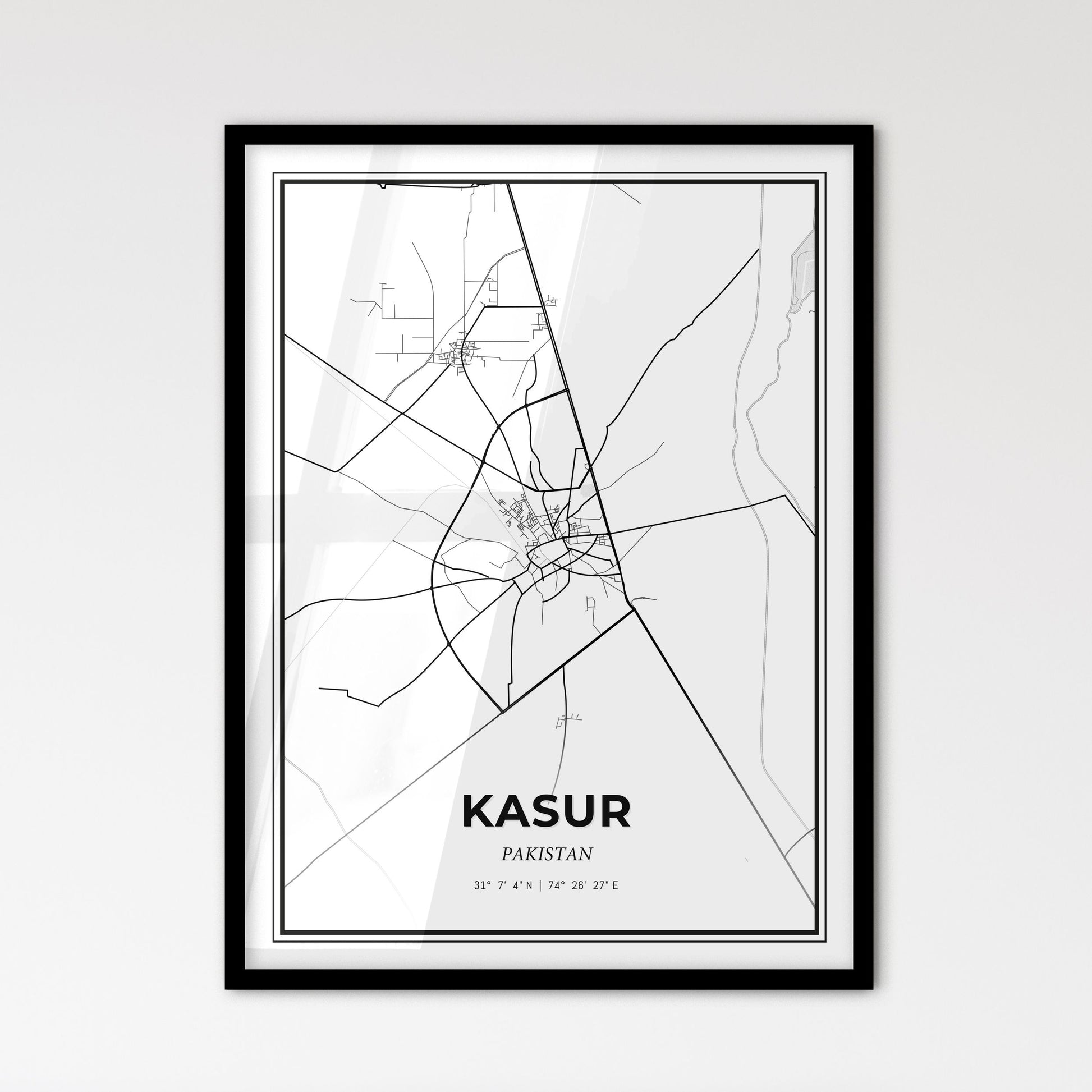 Kasur Pakistan - Scandinavian Style City Map for Modern Home Decor