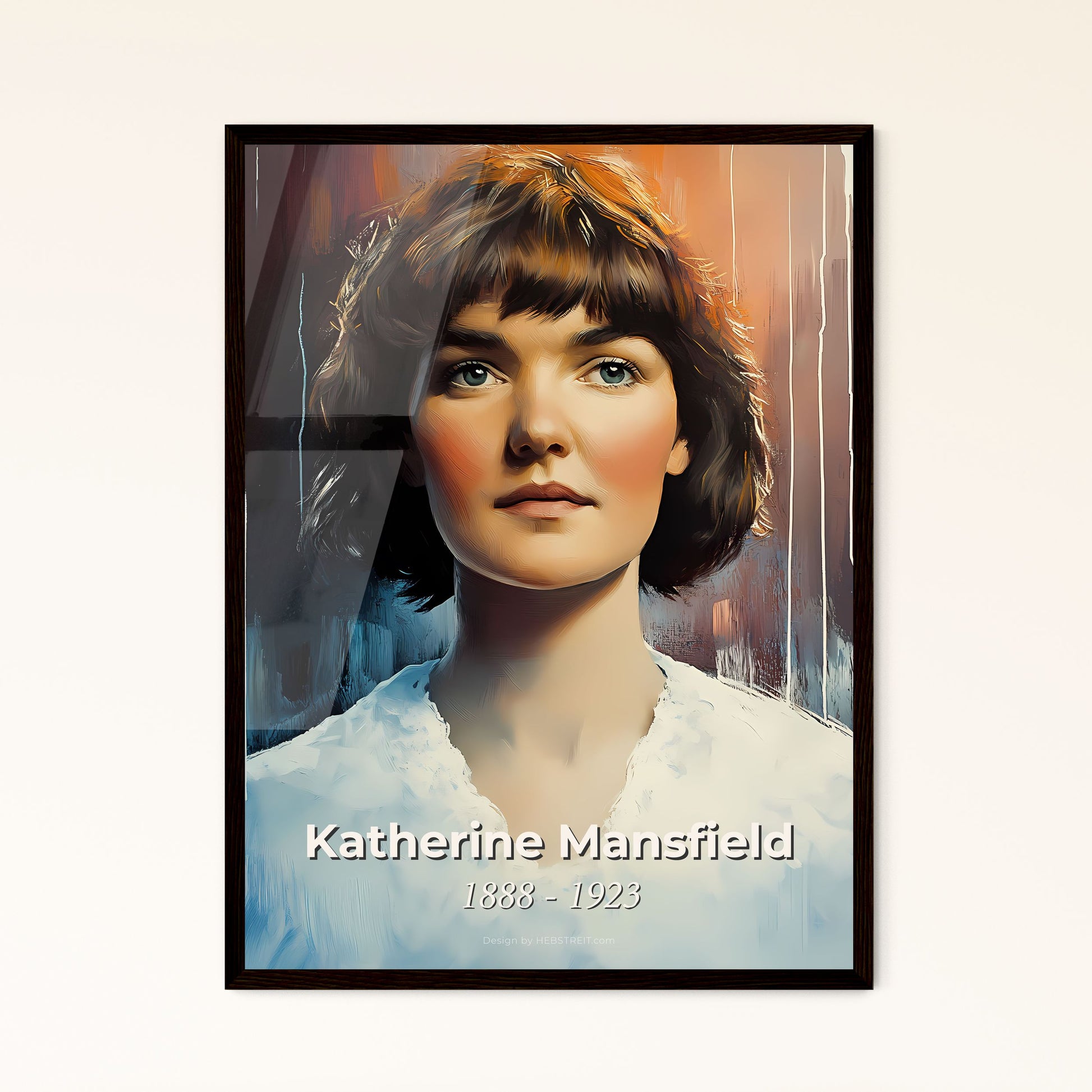 Portrait of Katherine Mansfield, 1888 - 1923. Impressionistic painting of a woman with short brown hair and a white shirt.