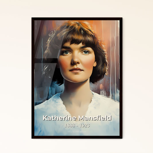 Portrait of Katherine Mansfield, 1888 - 1923. Impressionistic painting of a woman with short brown hair and a white shirt.