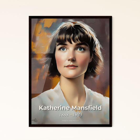 Portrait of Katherine Mansfield, 1888 - 1923. Impressionistic painting of a woman with short brown hair.