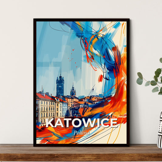 Vibrant Katowice, Poland - A Colorful Painting Of Buildings And A Tower