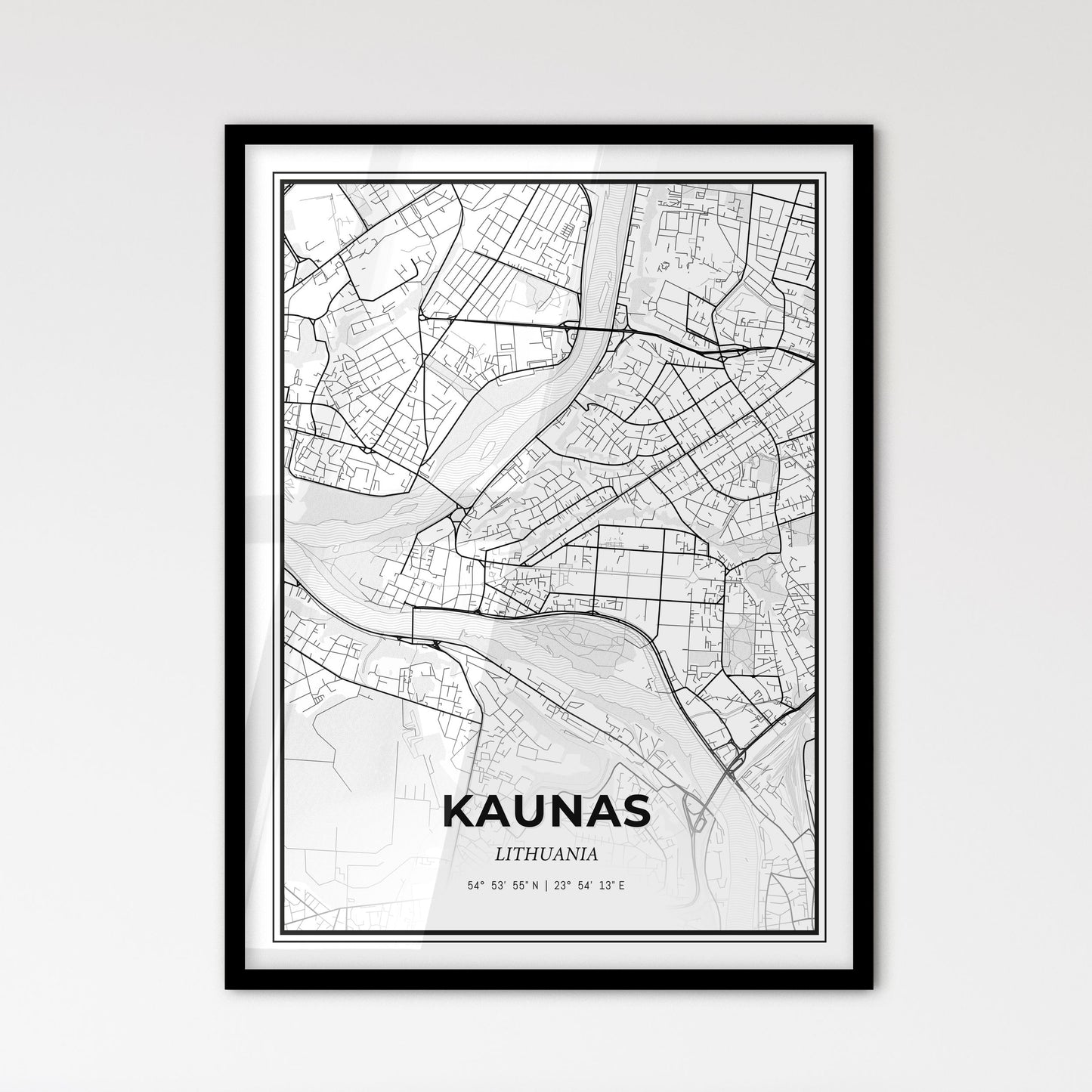 Kaunas Lithuania - Scandinavian Style City Map for Modern Home Decor