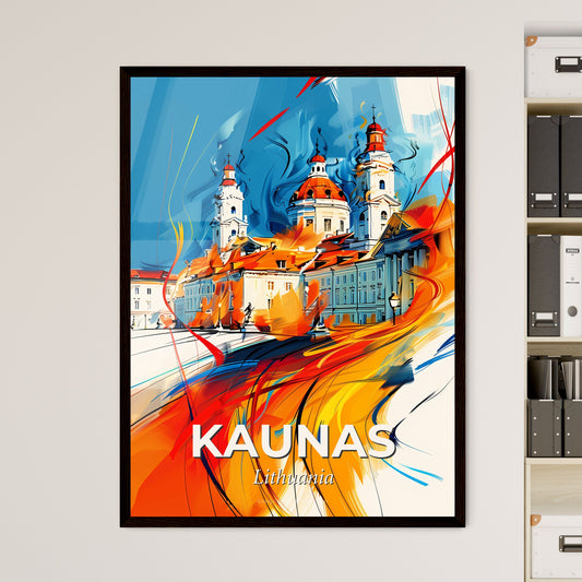 Vibrant Kaunas, Lithuania - A Painting Of A Building With A Colorful Swirl