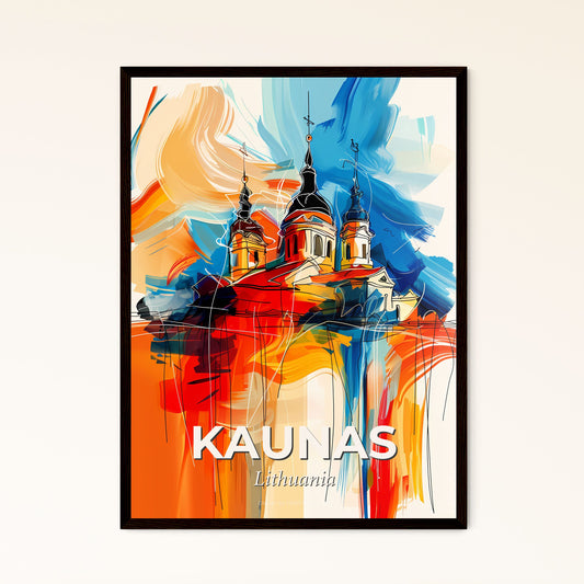 Vibrant Kaunas, Lithuania - A Painting Of A Building With A Colorful Background