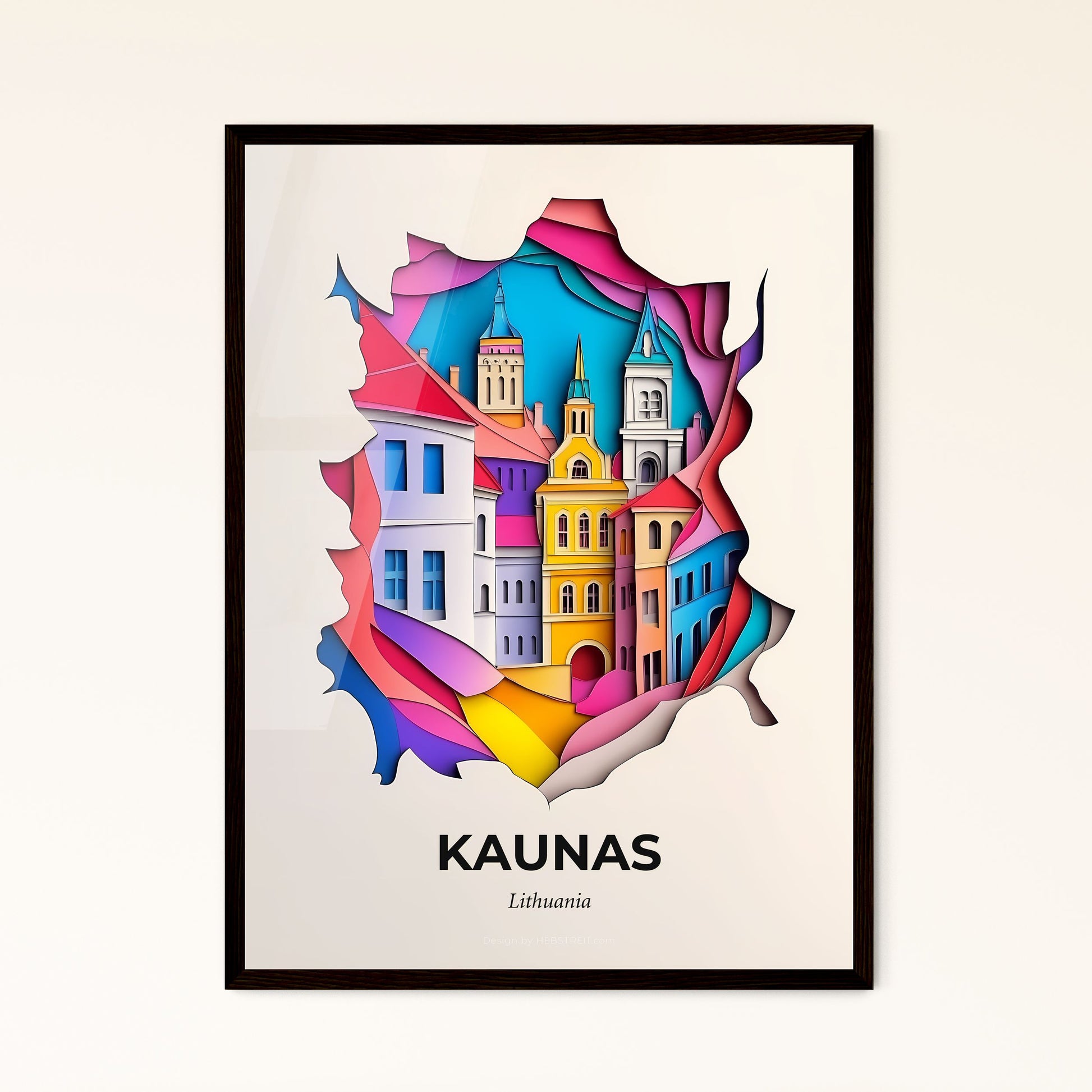 Vivid Kaunas, Lithuania - a colorful city is shown in a cut out paper