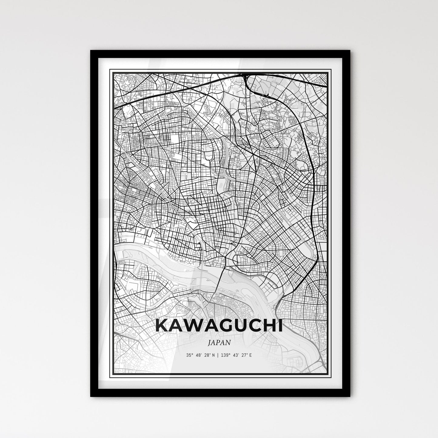 Kawaguchi Japan - Scandinavian Style City Map for Modern Home Decor